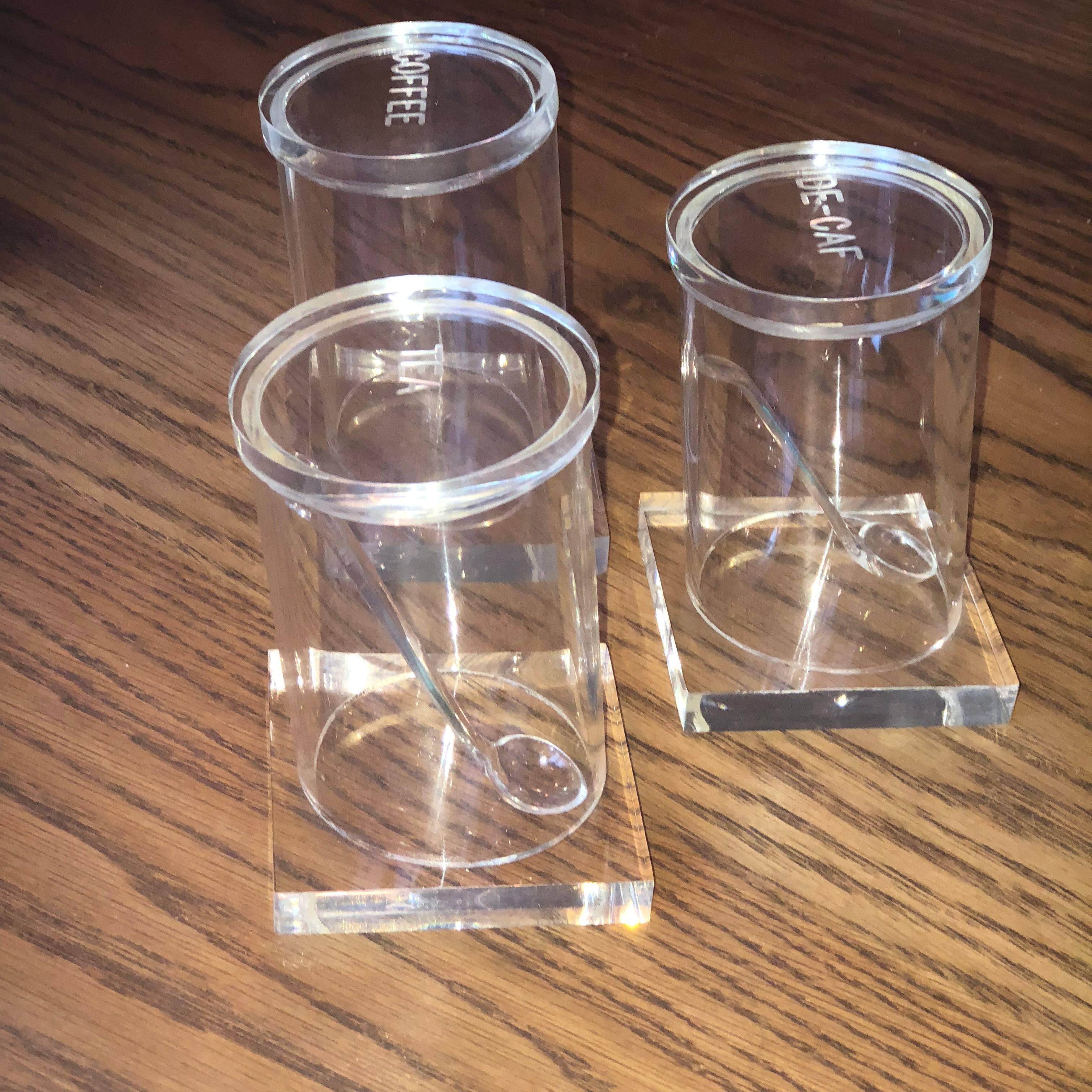 Set Of Vintage Acrylic Coffee, De-Caf And Tea Container   1