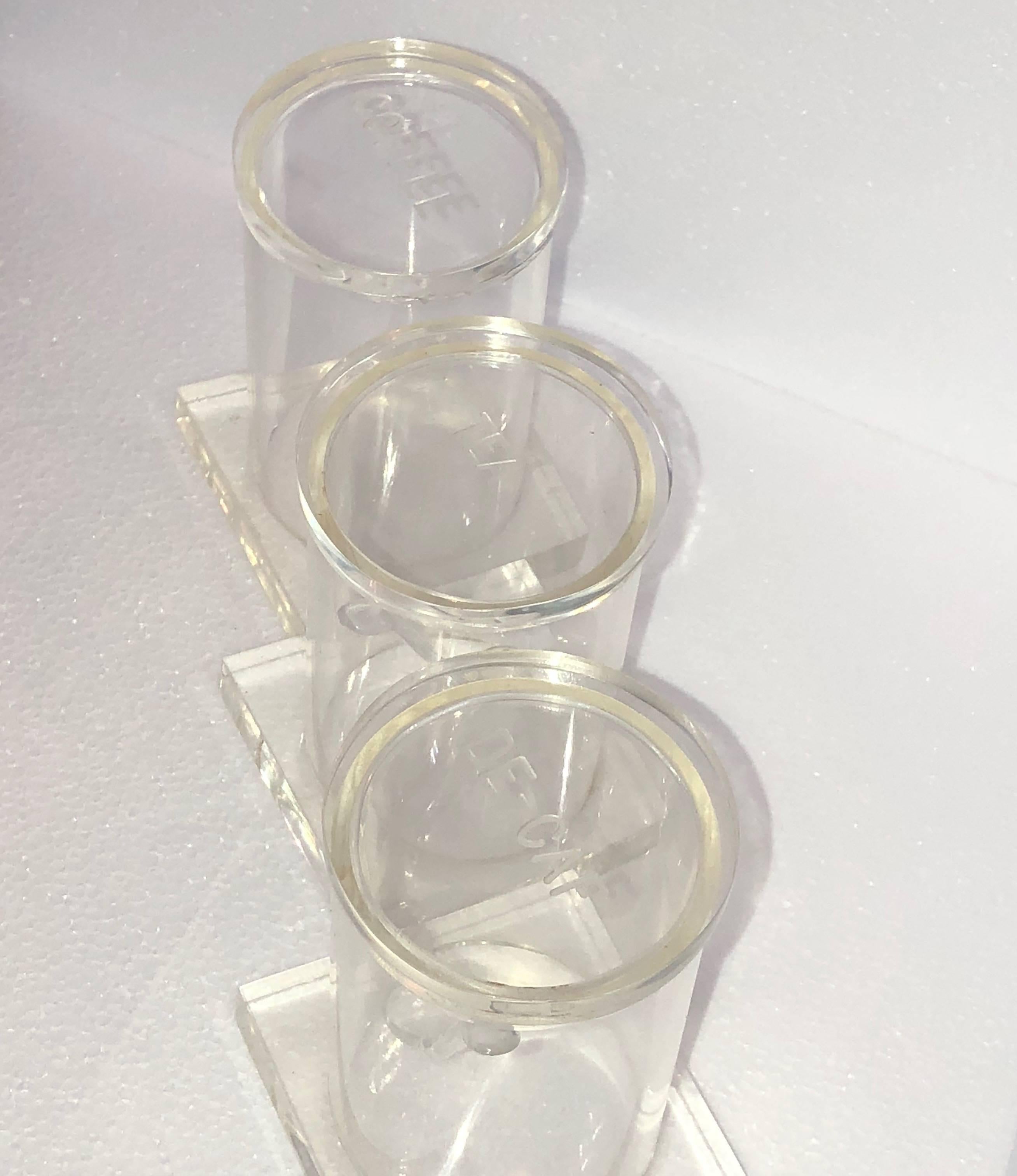 Set Of Vintage Acrylic Coffee, De-Caf And Tea Container   2