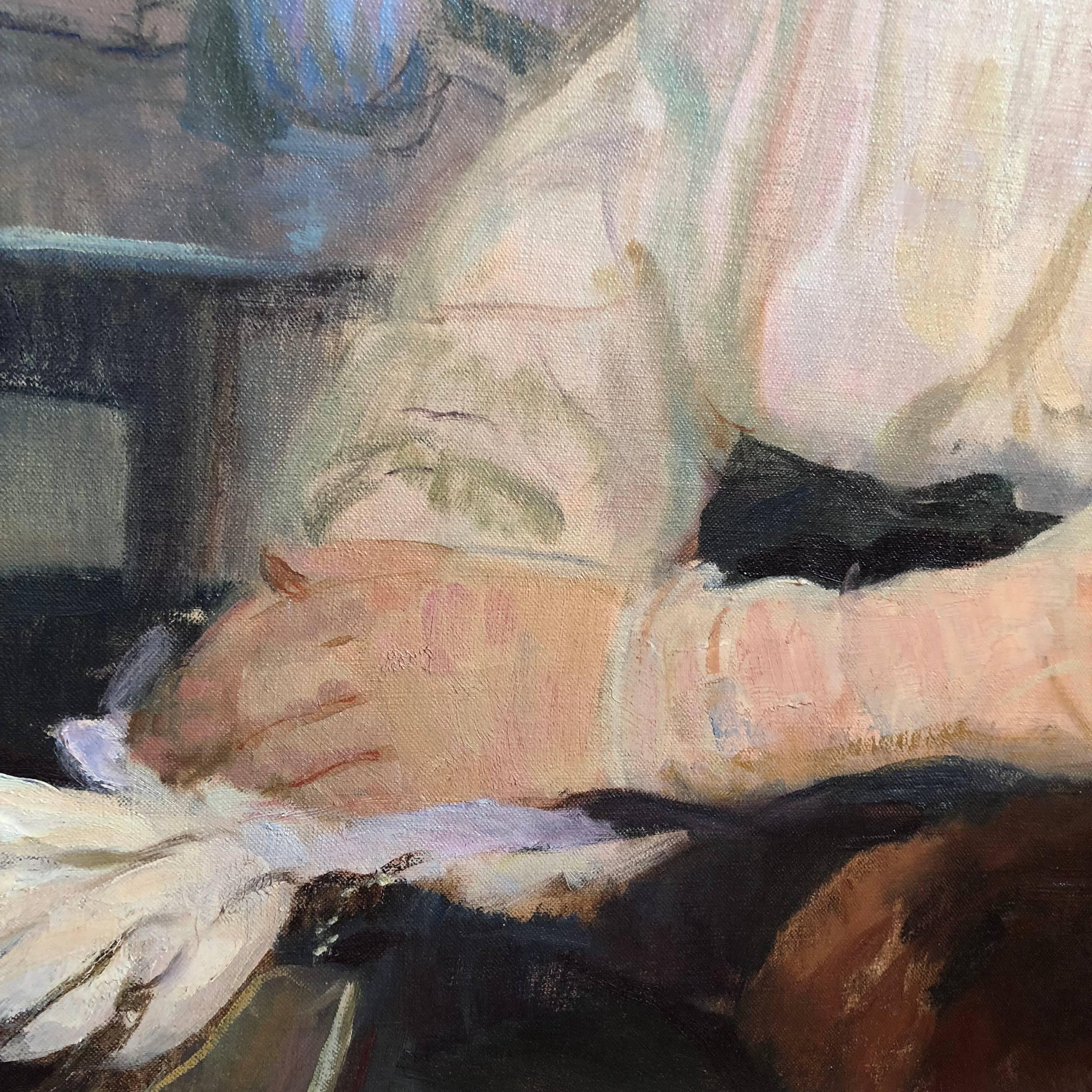 Joseph Sacks, Impressionist Portrait of a Lady with a Black Hat In Good Condition In Haddonfield, NJ