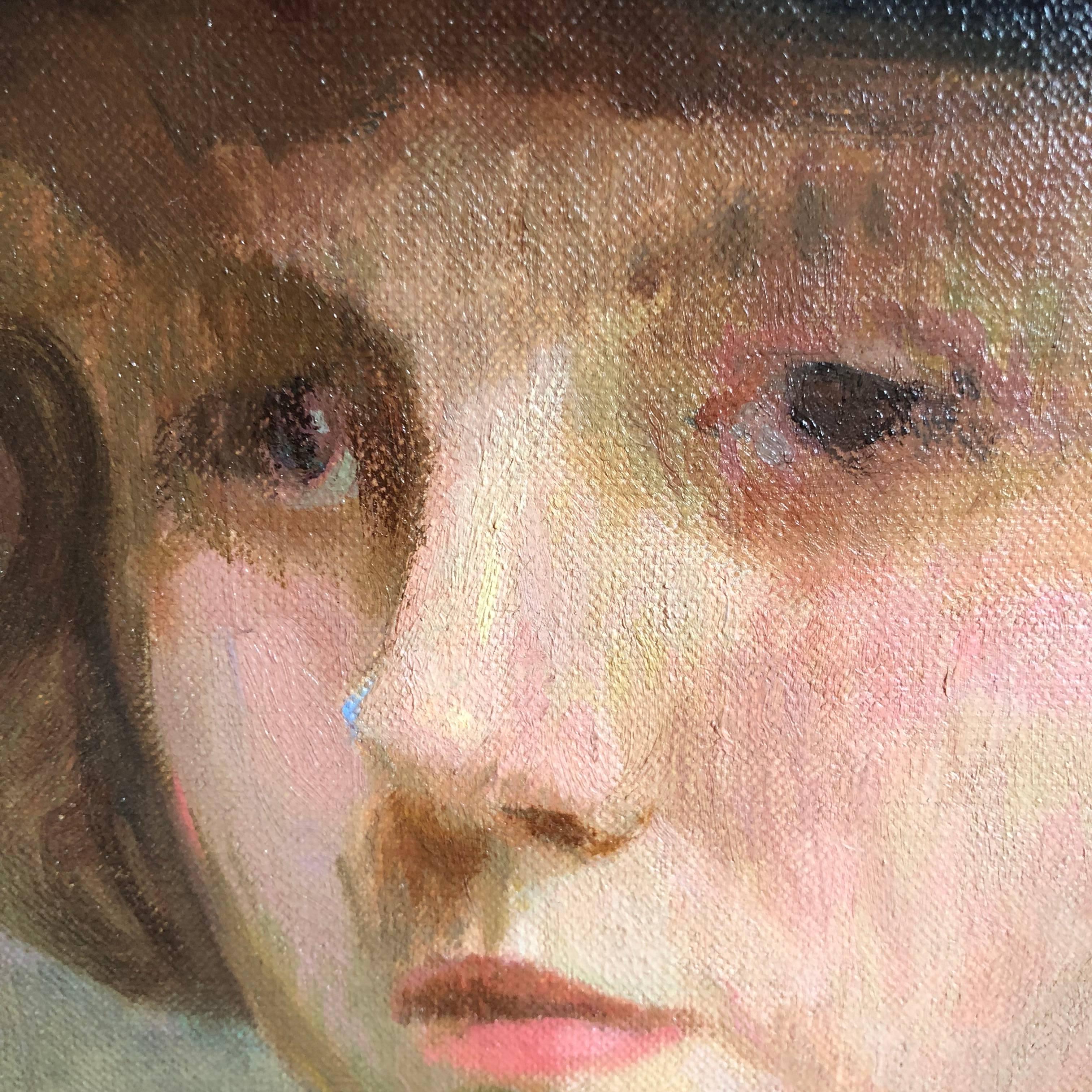 Oiled Joseph Sacks, Impressionist Portrait of a Lady with a Black Hat