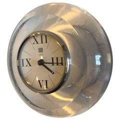 Round Mid-Century Lucite Desk Clock or Mantle Clock, by F. Botta, Italy