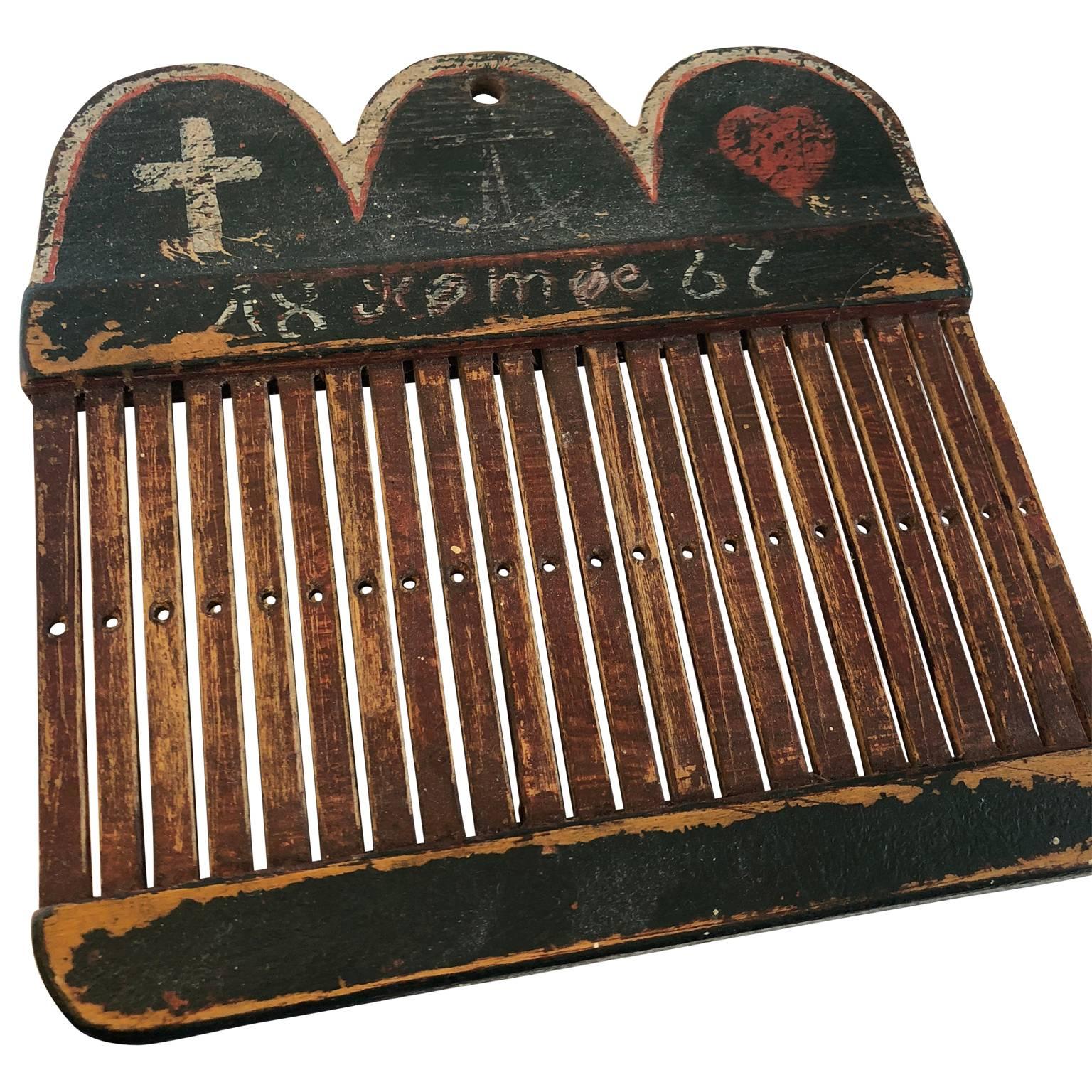 19th century Danish Folk Art loom decorated with the Danish flag.