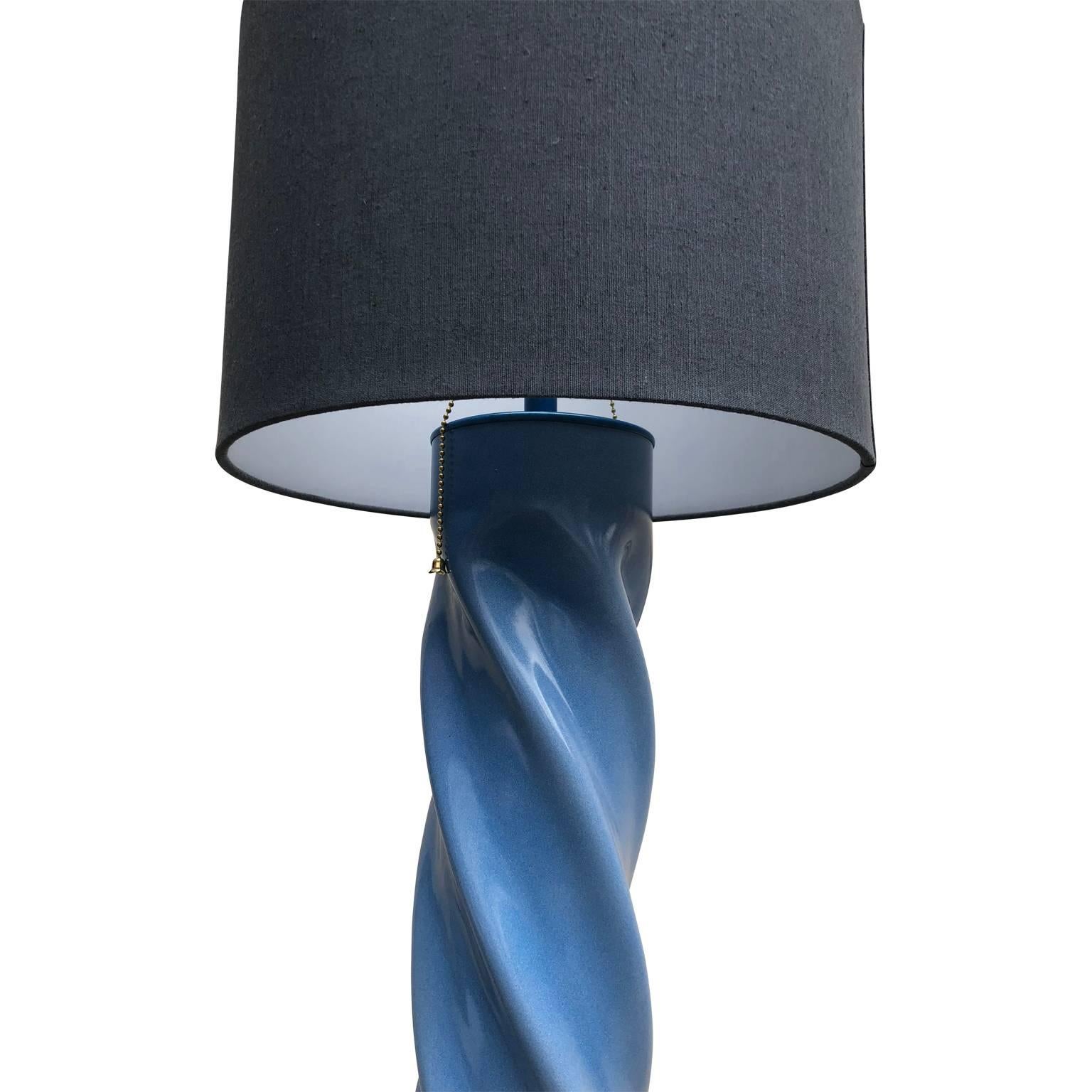 Powder-Coated Blue Mid-Century Modern Twisted Floor Lamp
