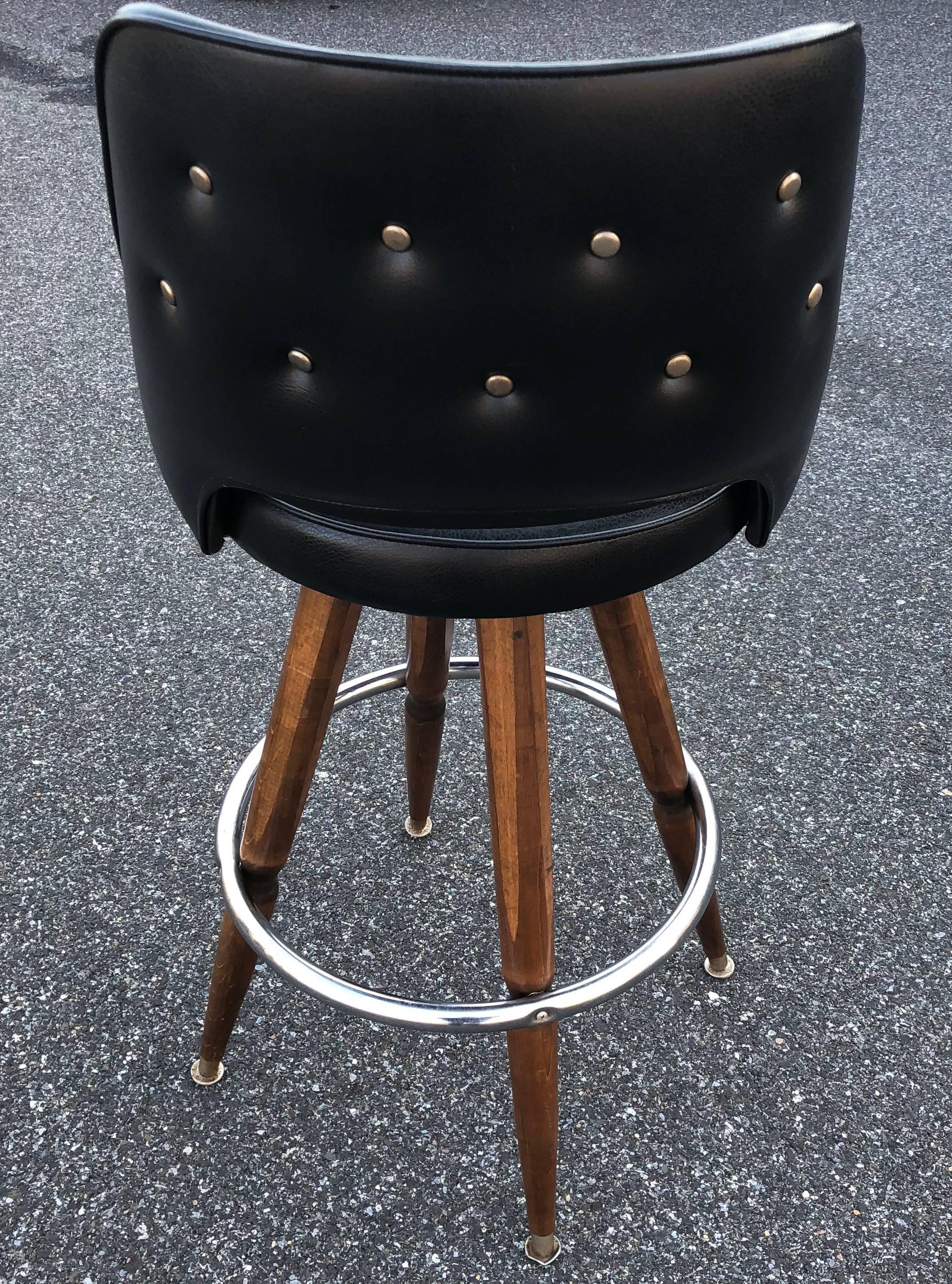 Set of Three Black Faux-Leather Bar Stools In Good Condition In Haddonfield, NJ