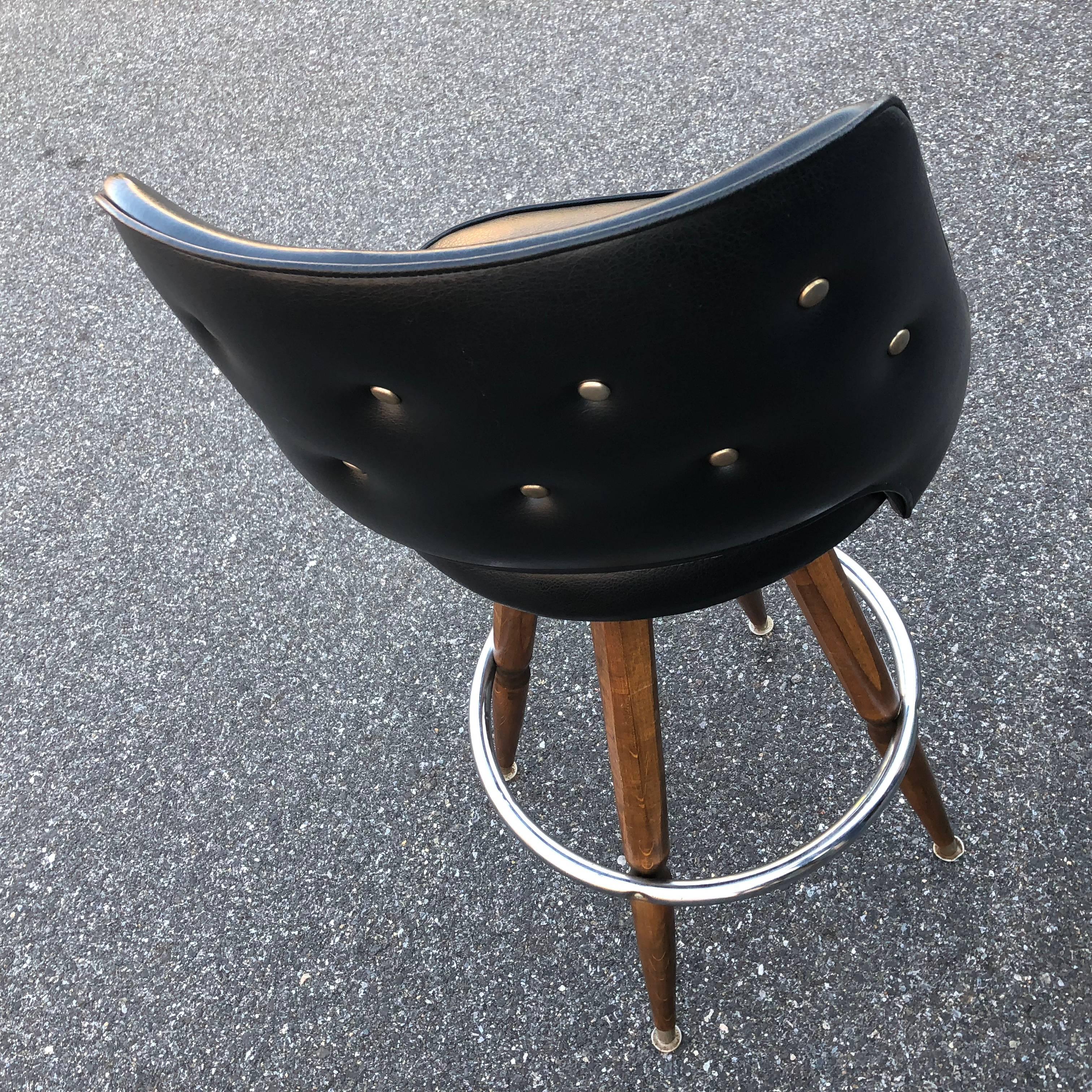 Faux Leather Set of Three Black Faux-Leather Bar Stools