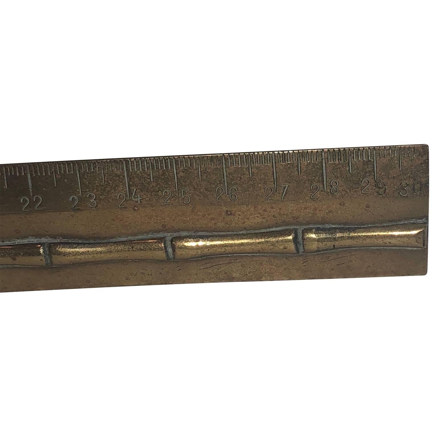 Folk Art 19th Century Faux Bamboo Desk Accessory Brass Ruler For Sale