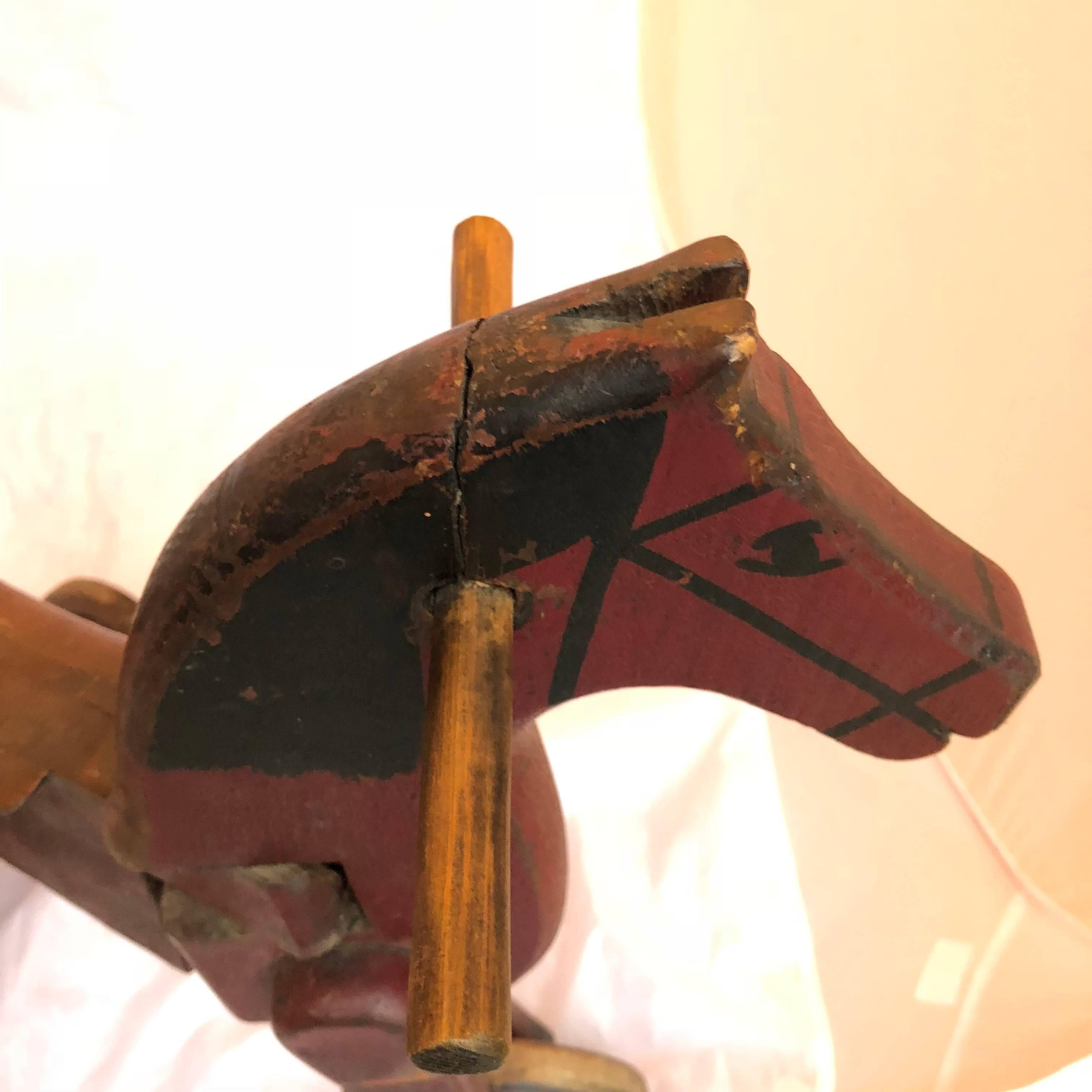 Red Antique Children’s Tricycle Horse Denmark 19th Century  In Fair Condition In Haddonfield, NJ