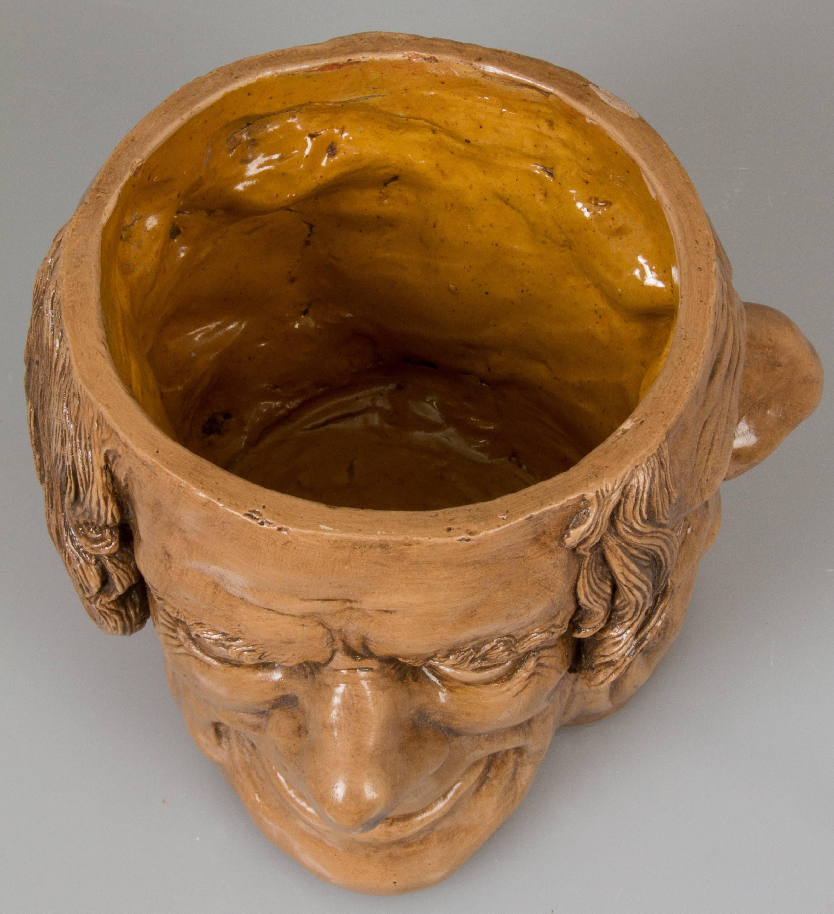 Unusual Antique Figural Three-Headed Ceramic Tobacco Jar For Sale 2