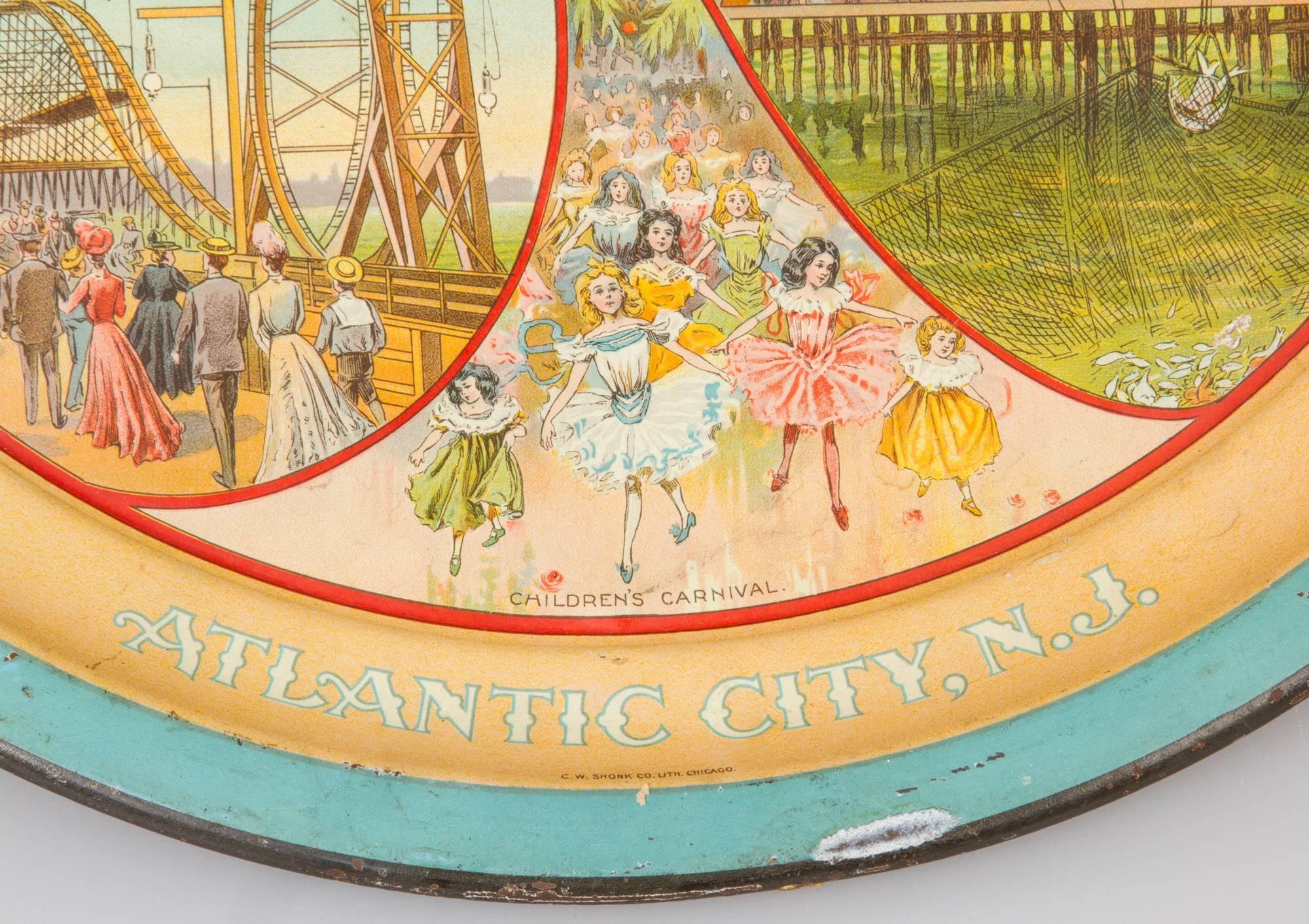 American Young's Ocean Pier Antique Tin Litho Beer Tray For Sale