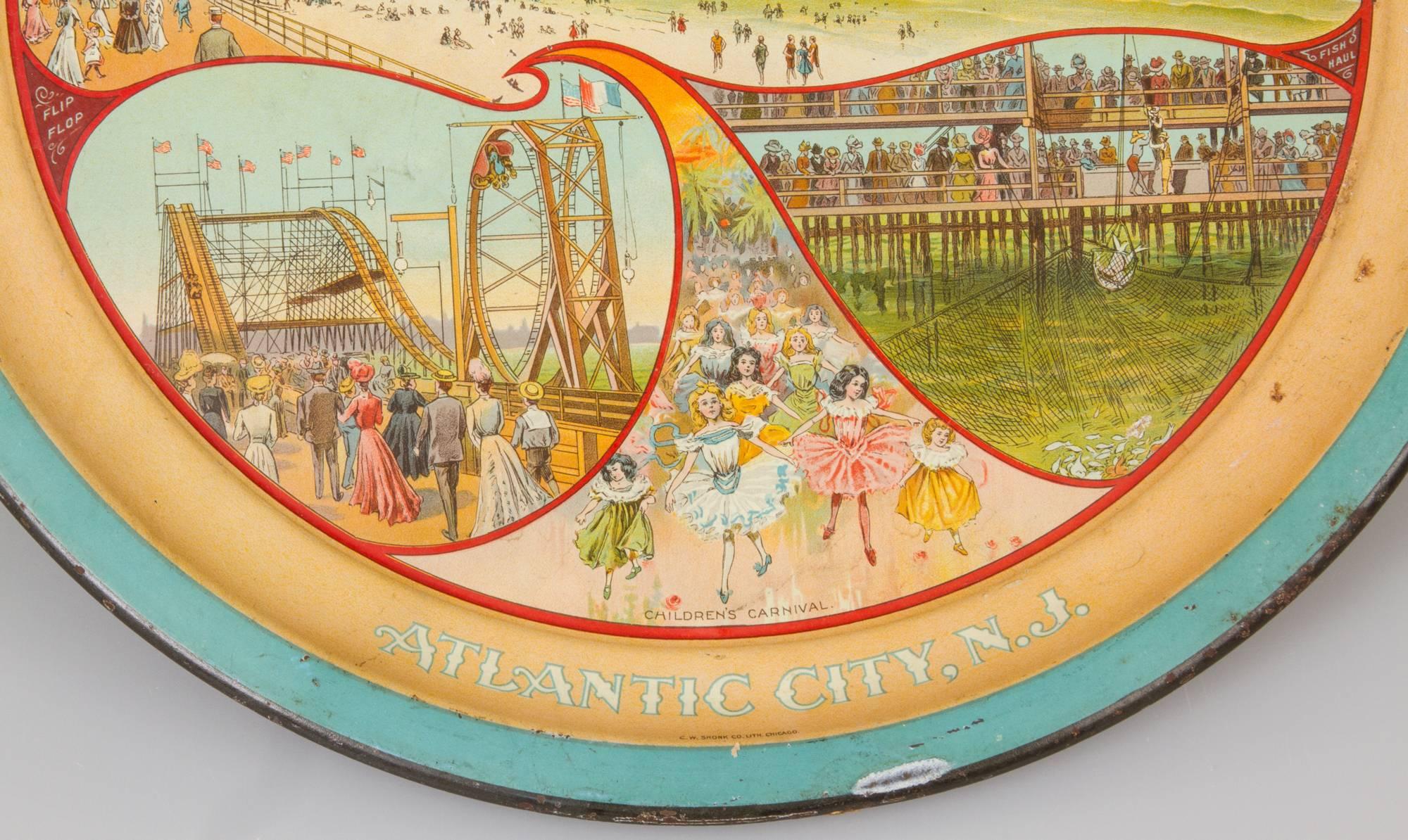 Young's Ocean Pier Antique Tin Litho Beer Tray For Sale 2