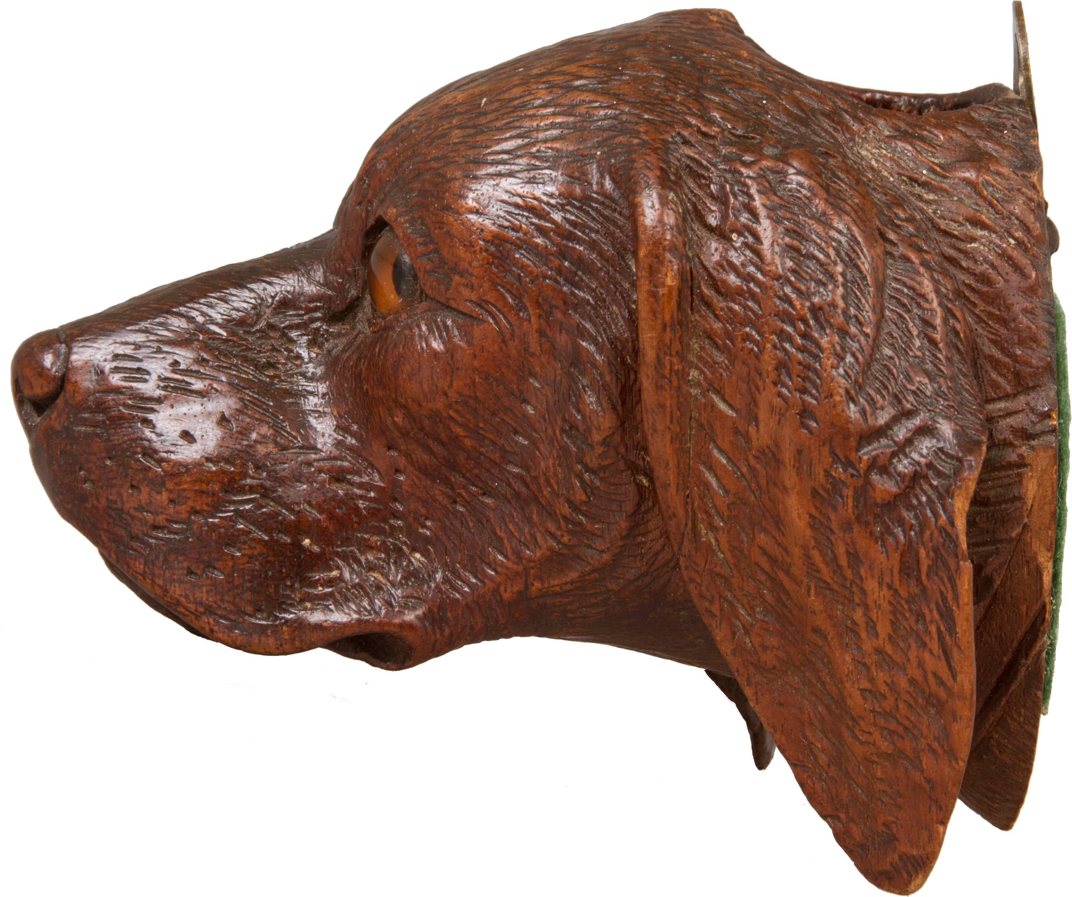 Early 20th Century Black Forest Dog Match Stick Holder