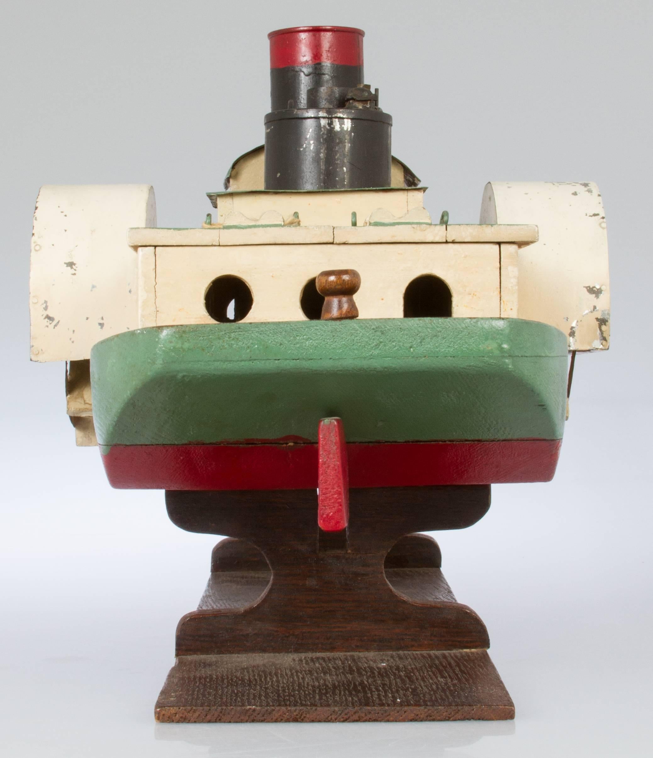 Early 20th Century Folk Art Steam Paddle Boat on Stand