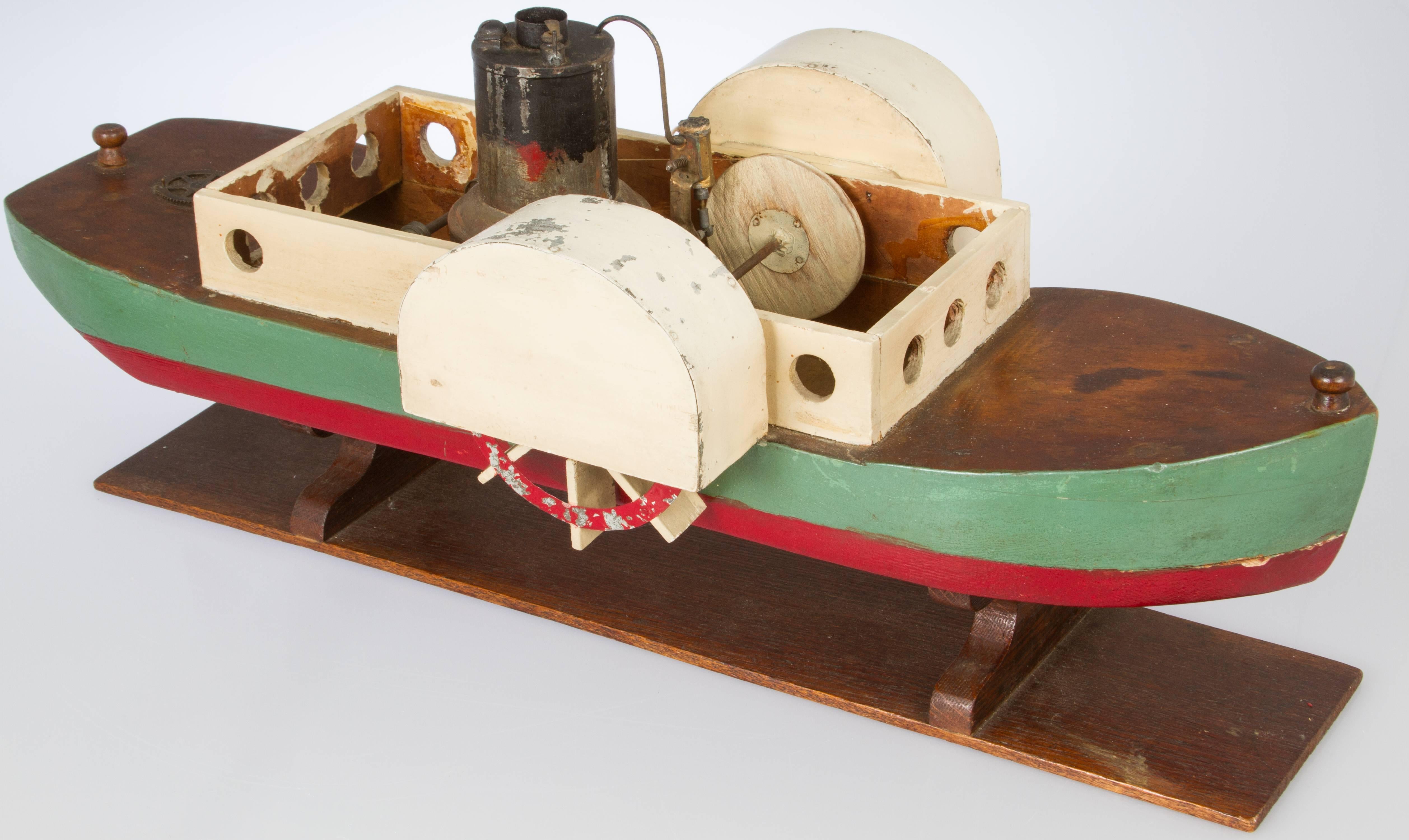 Folk Art Steam Paddle Boat on Stand 1