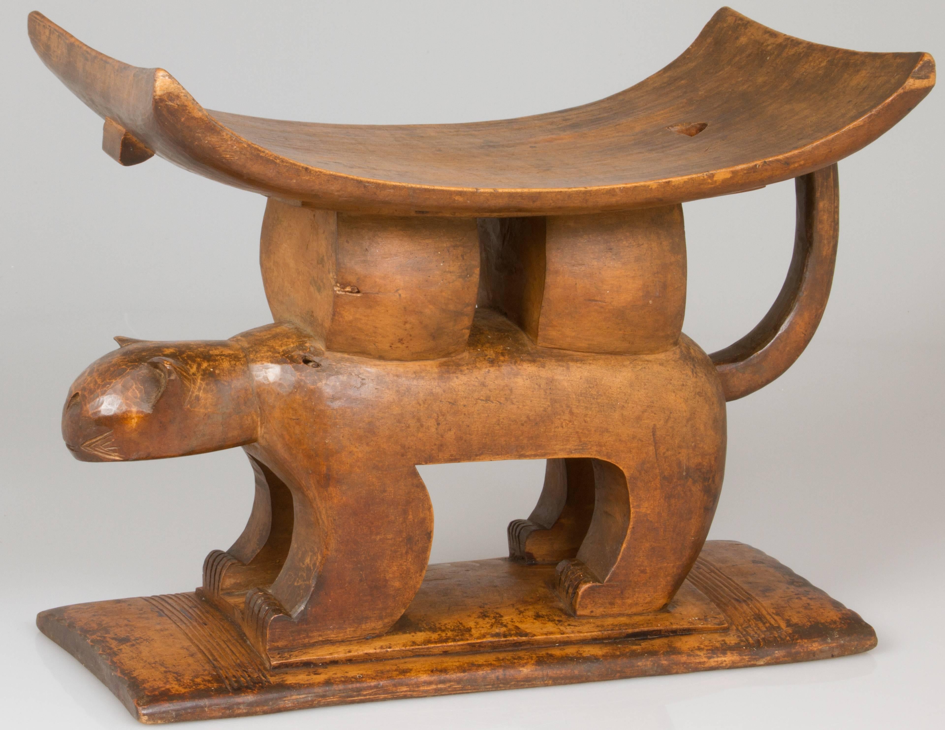 African Chief Stool with Cat Motif 1