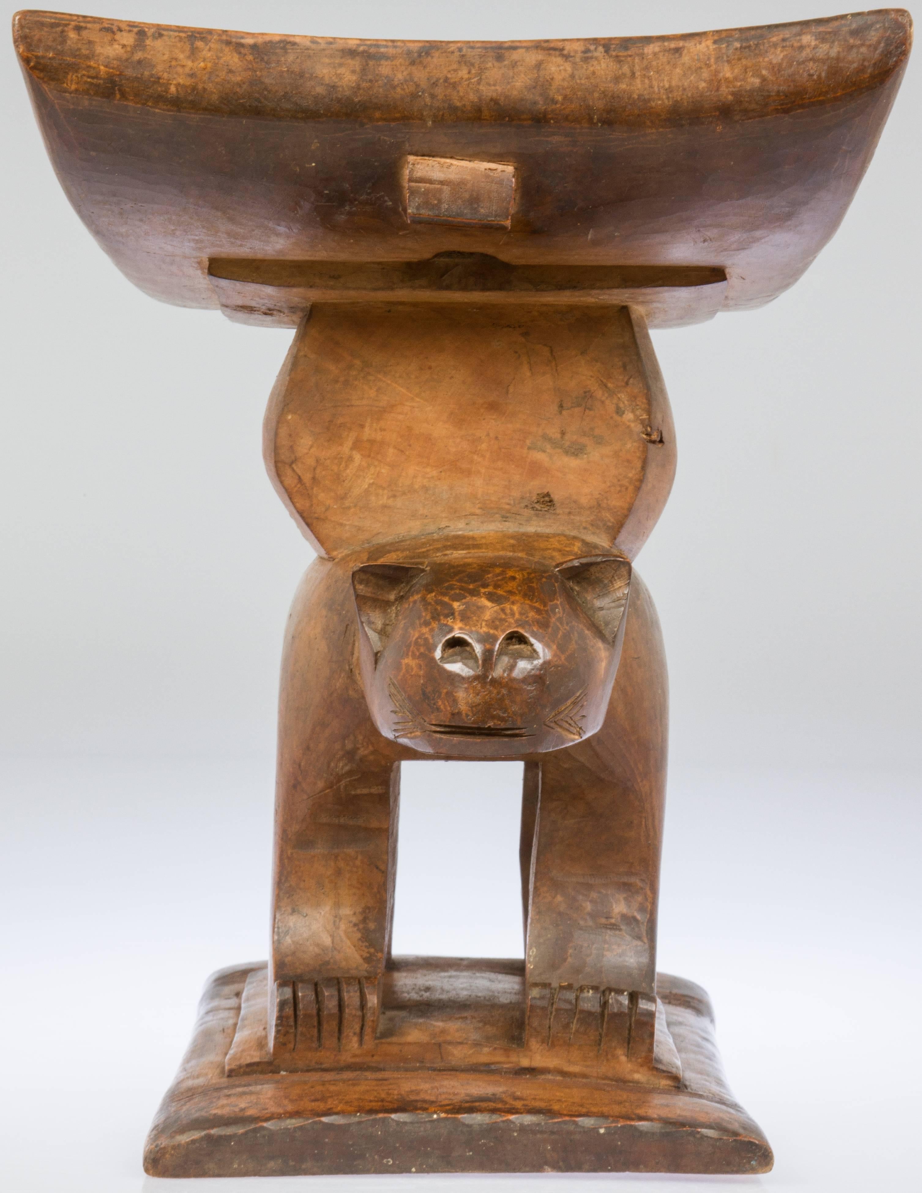 African Chief Stool with Cat Motif 2