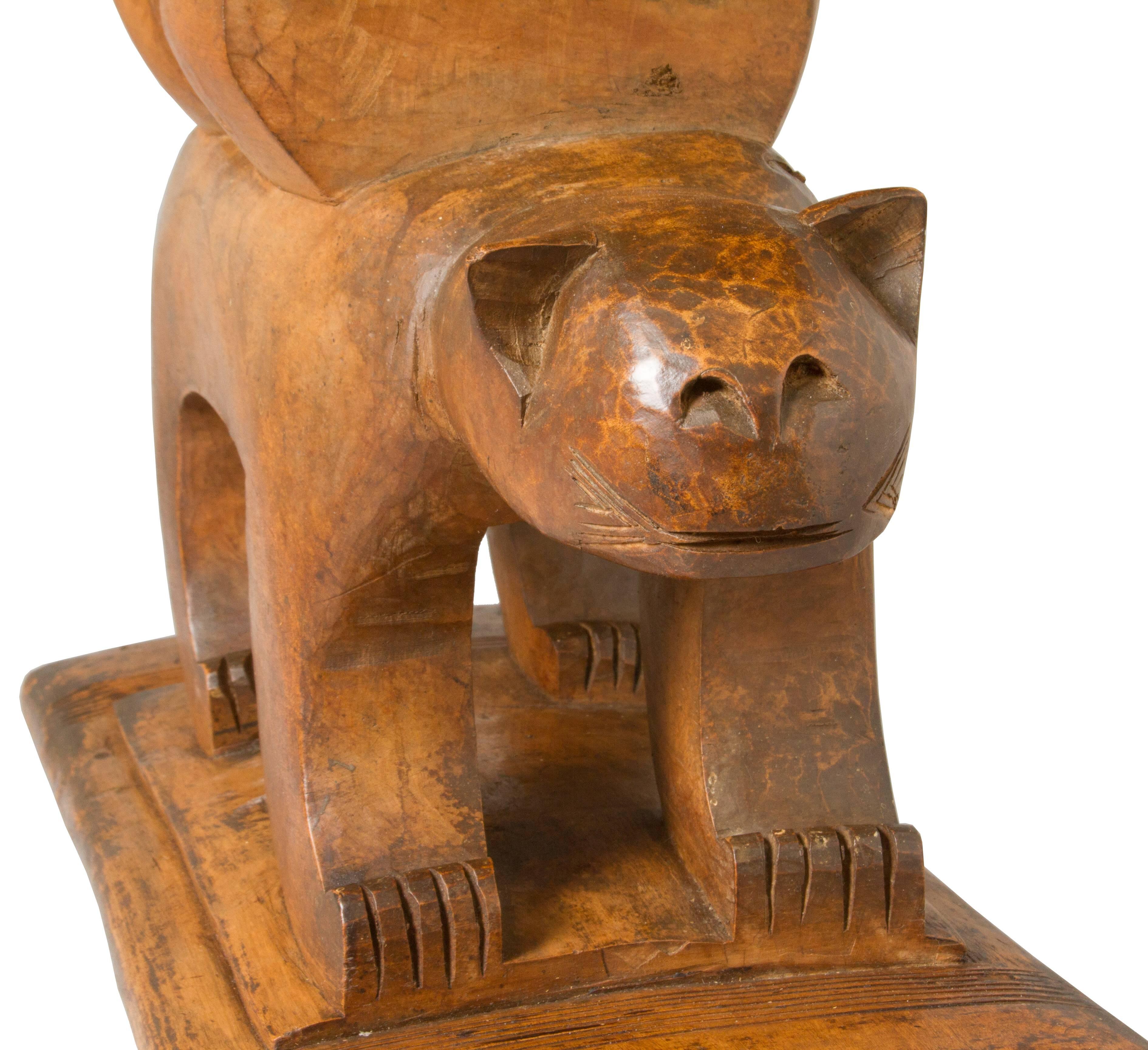 African Chief Stool with Cat Motif 3
