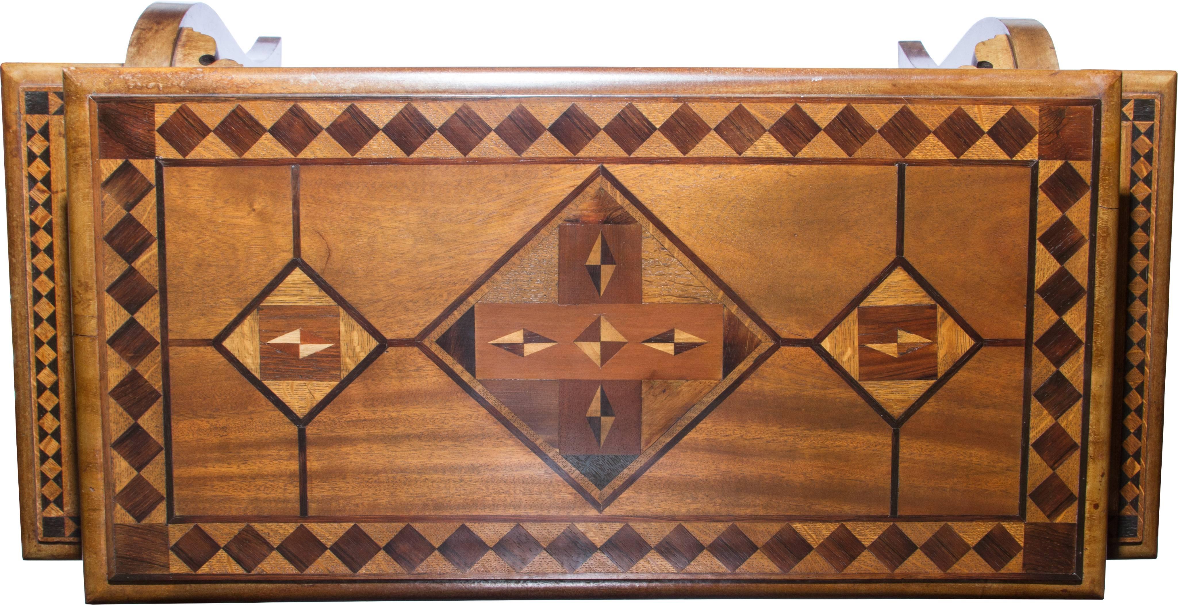 Early 20th Century Folk Art Inlaid Wooden Table For Sale