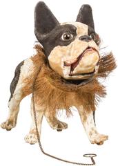 French Papier Mâché "Growler" Bulldog Pull Toy