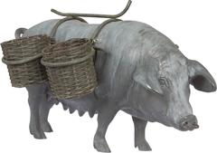 Pewter Pig with Woven Baskets