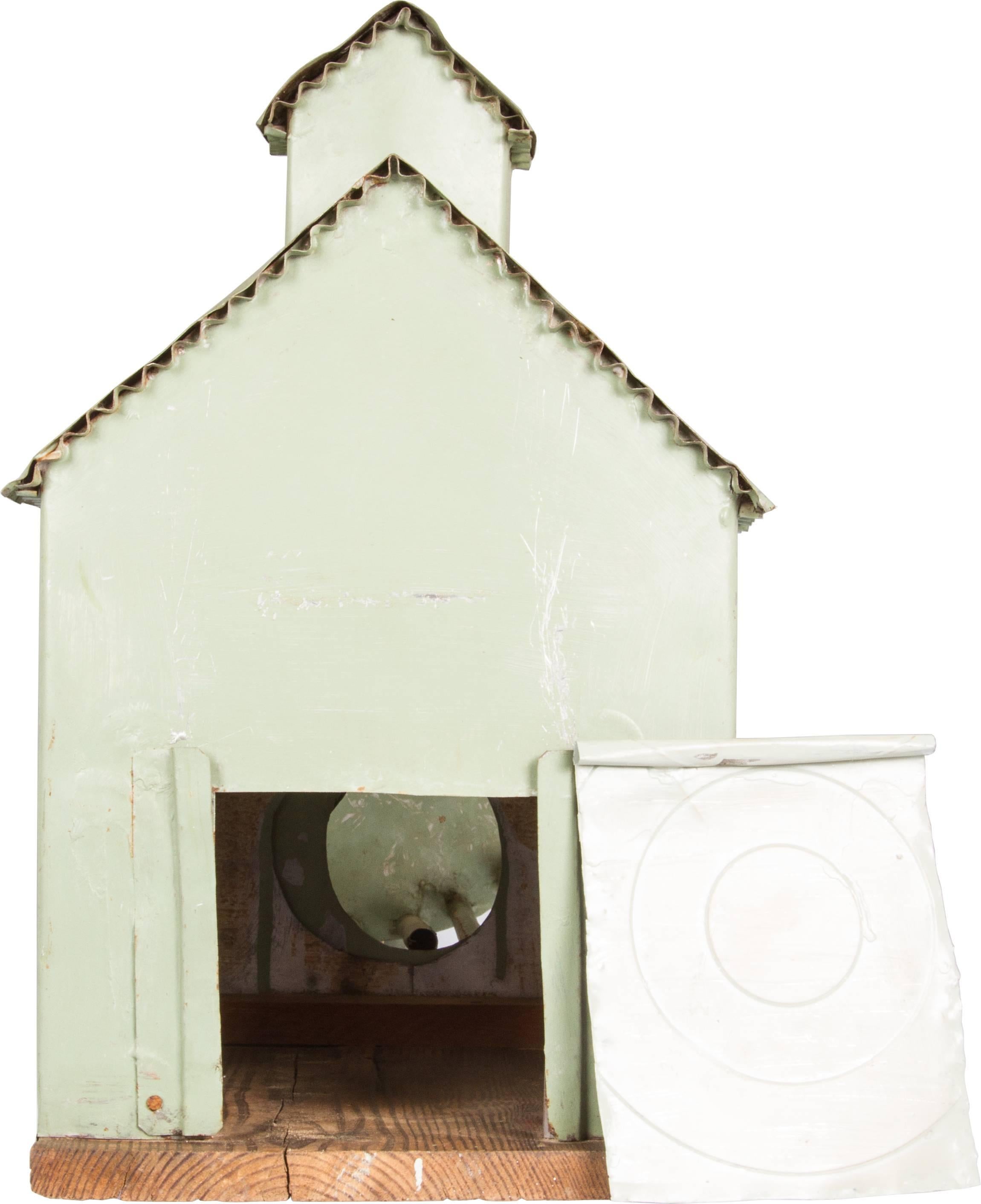 American Folk Art Tin Building with Hamster Wheel For Sale