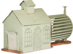 Folk Art Tin Building with Hamster Wheel