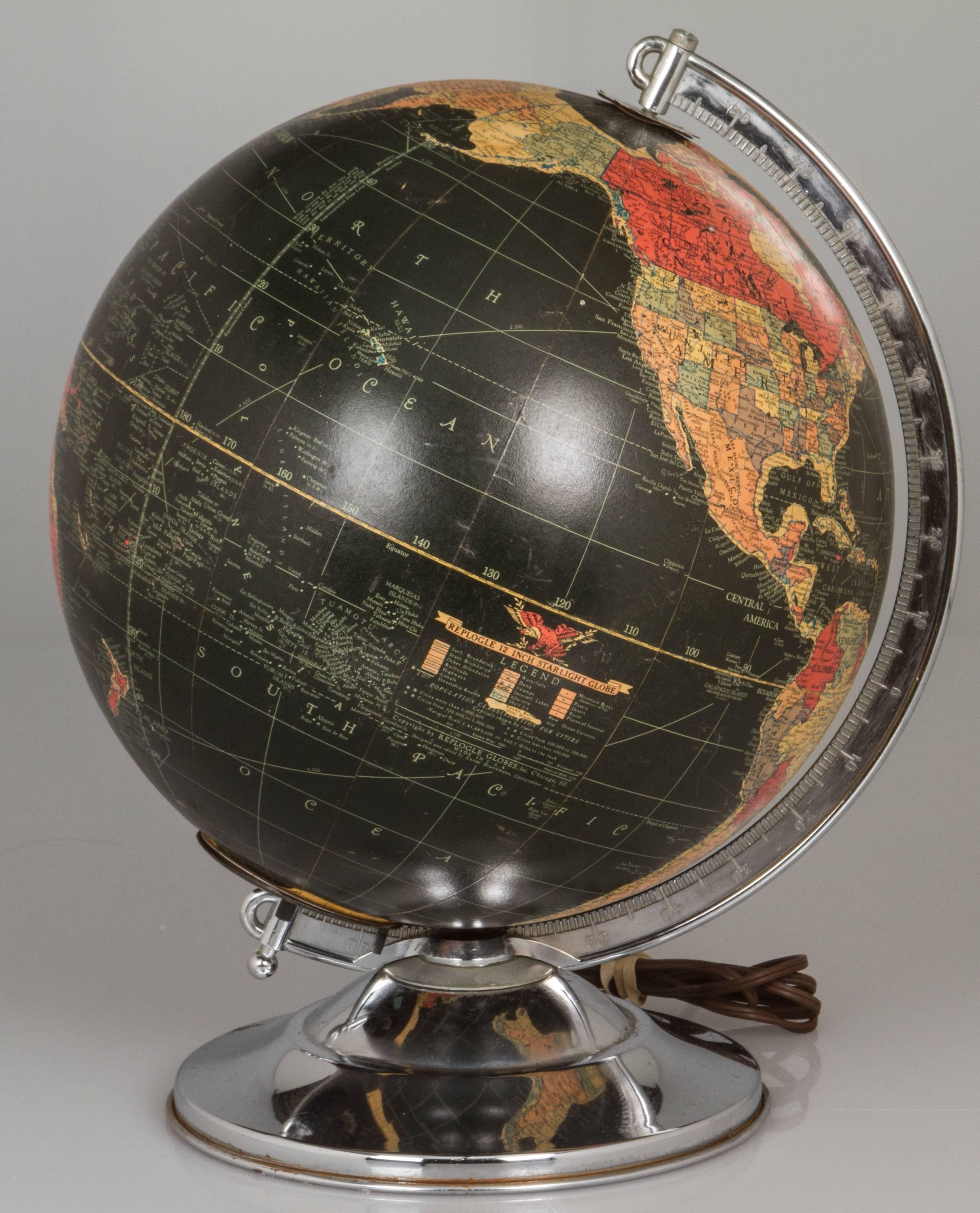 American Vintage Illuminated Black Ocean Globe by Replogle