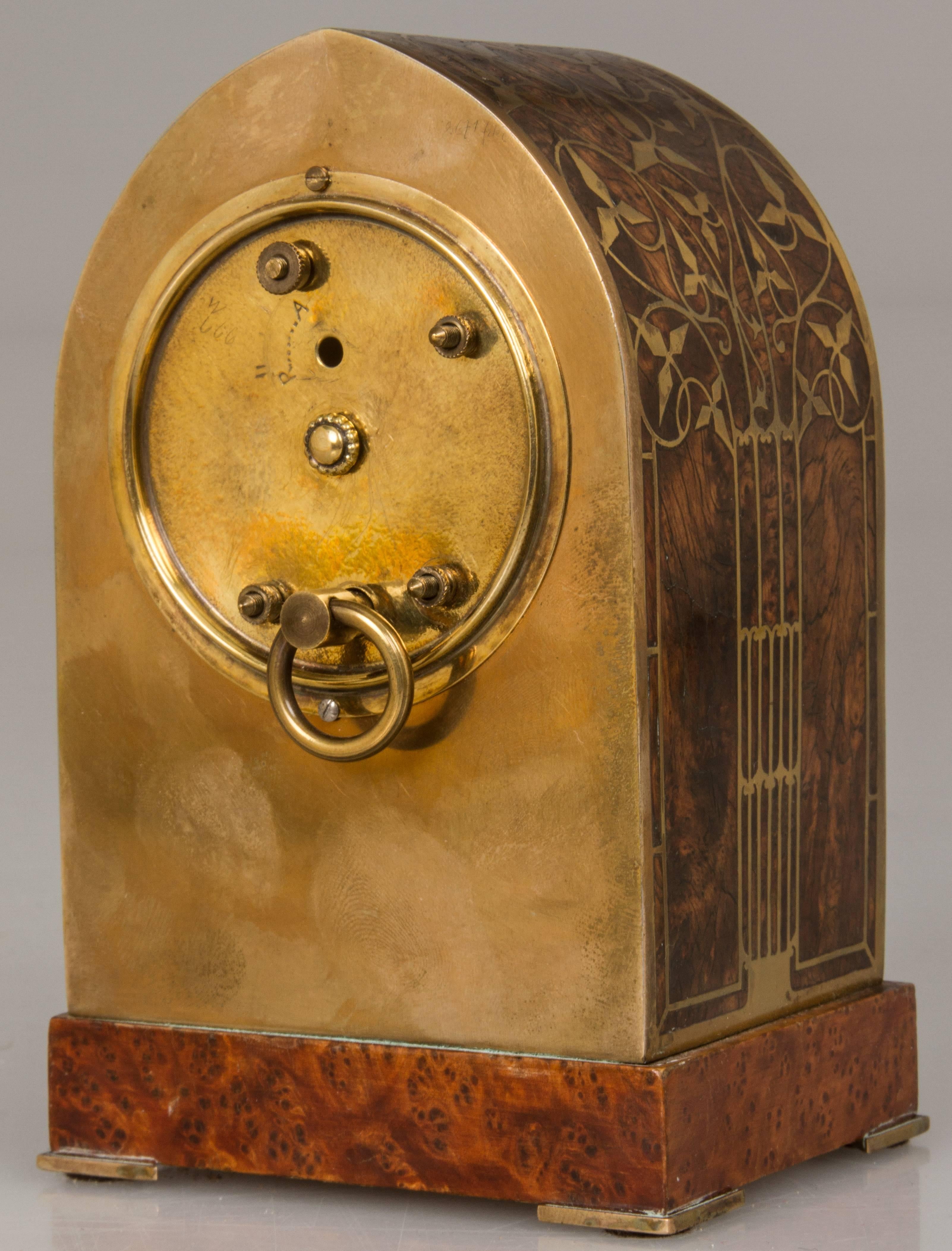 Erhard & Sohne Art Nouveau, Jugendstil Inlaid Clock In Excellent Condition For Sale In Chicago, IL