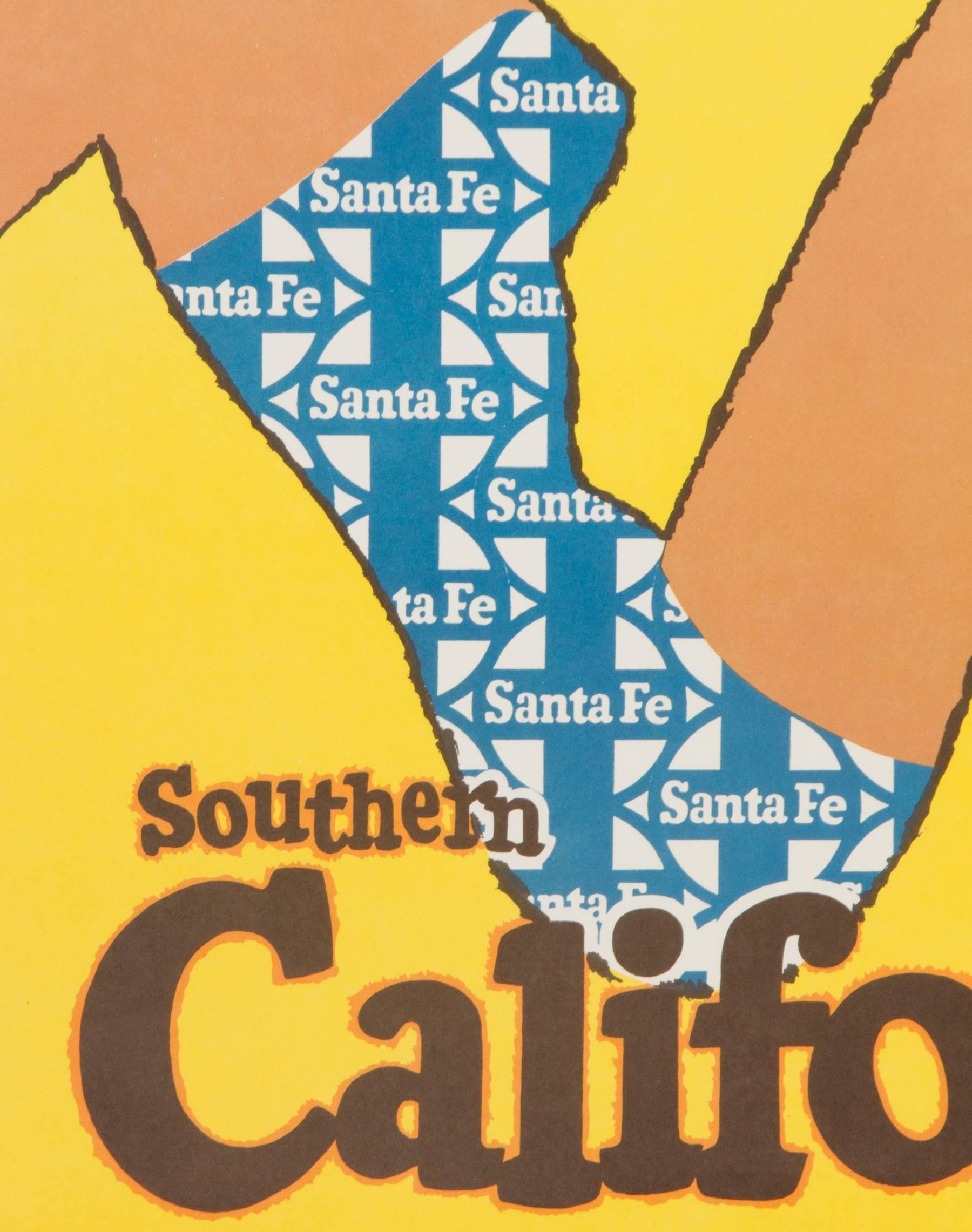 Original Vintage Sante Fe Southern California Travel Poster In Excellent Condition For Sale In Chicago, IL