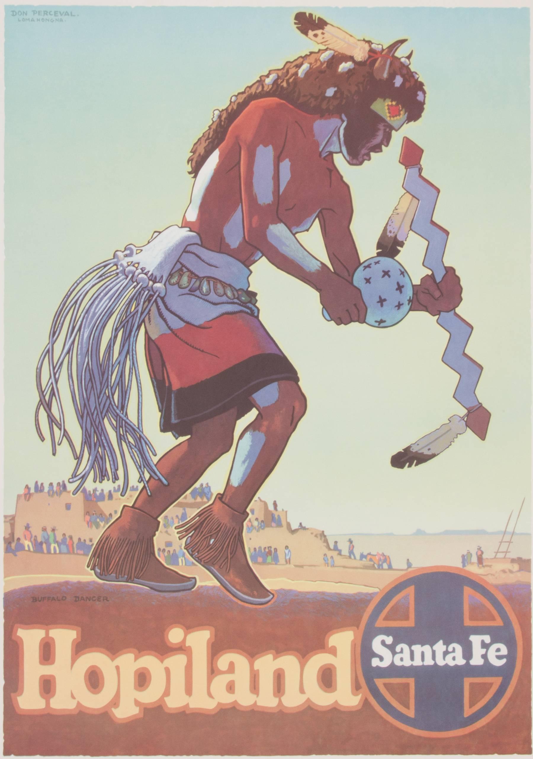 Mid-Century Modern Original Vintage Santa Fe Railroad Poster 
