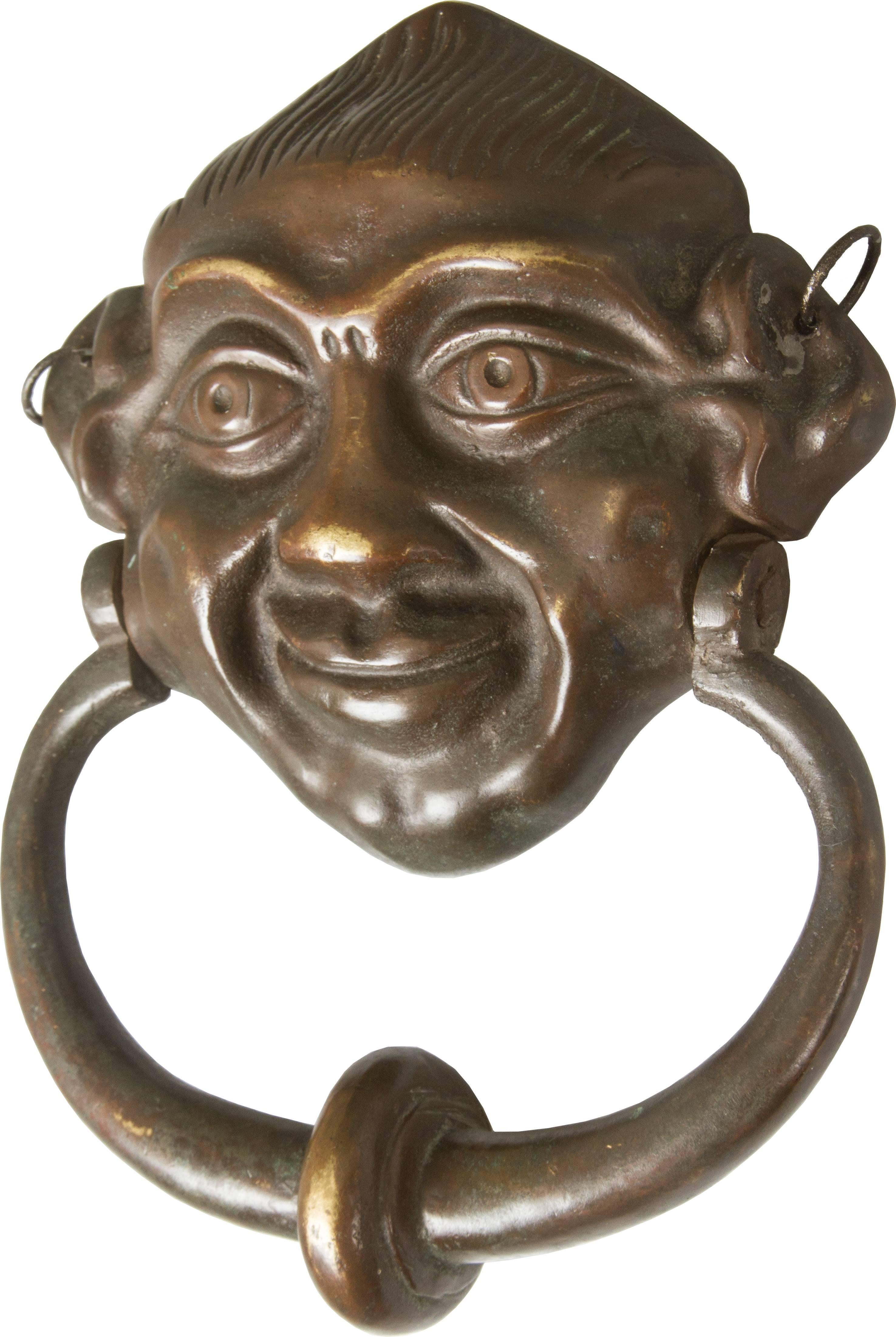 Antique Figural Bronze Door Knocker In Excellent Condition In Chicago, IL