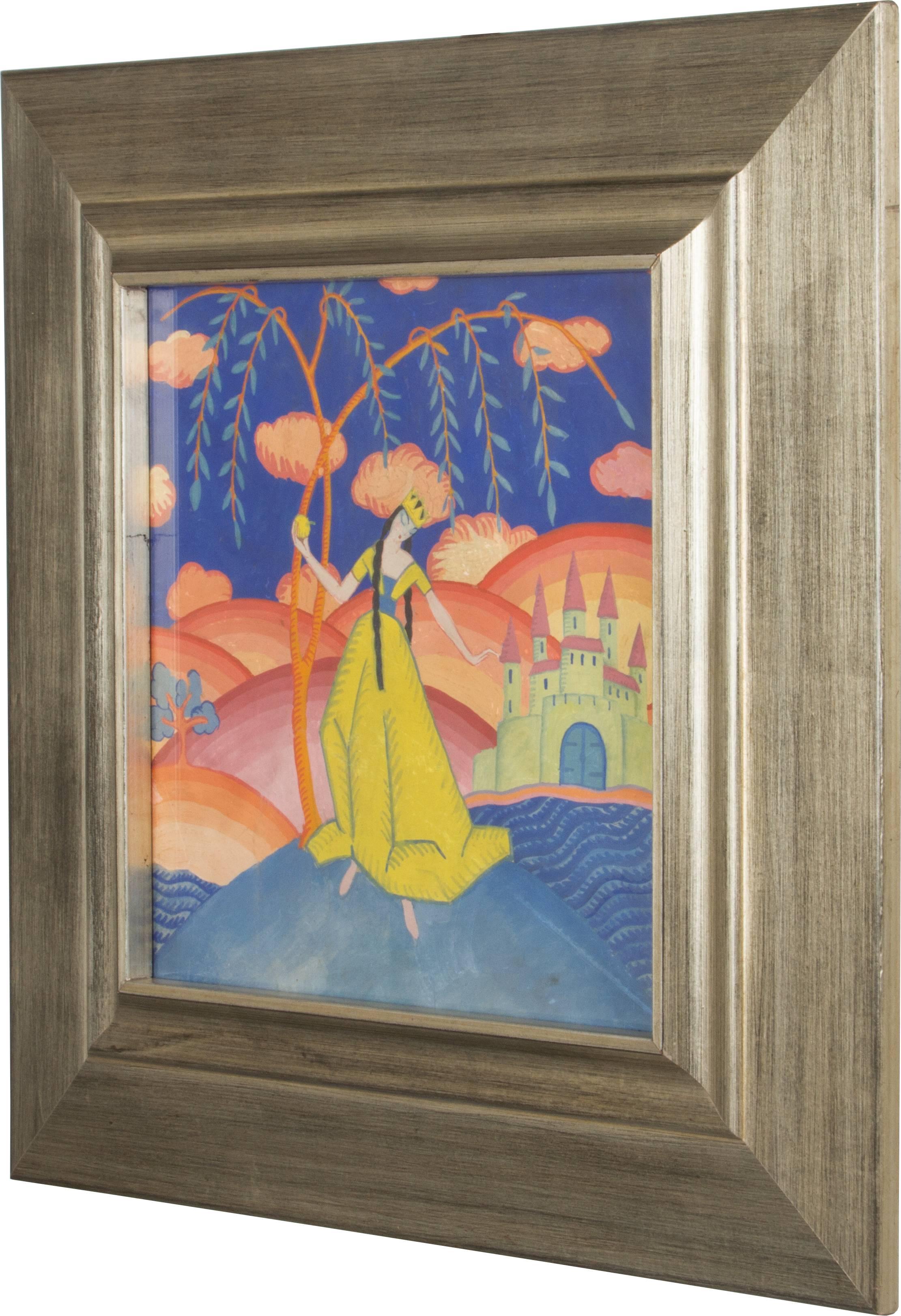 Art Deco Framed Painting In Excellent Condition For Sale In Chicago, IL