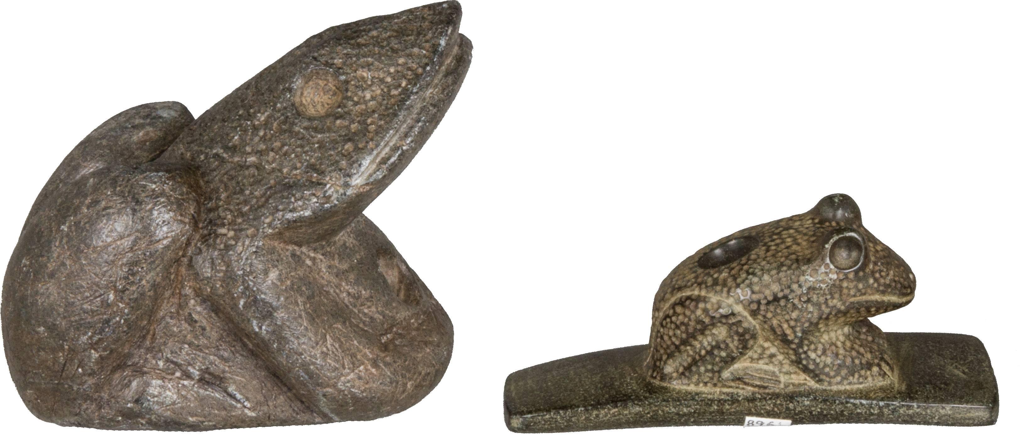 Carved Pair of Two American Indian Frog or Toad Pipes