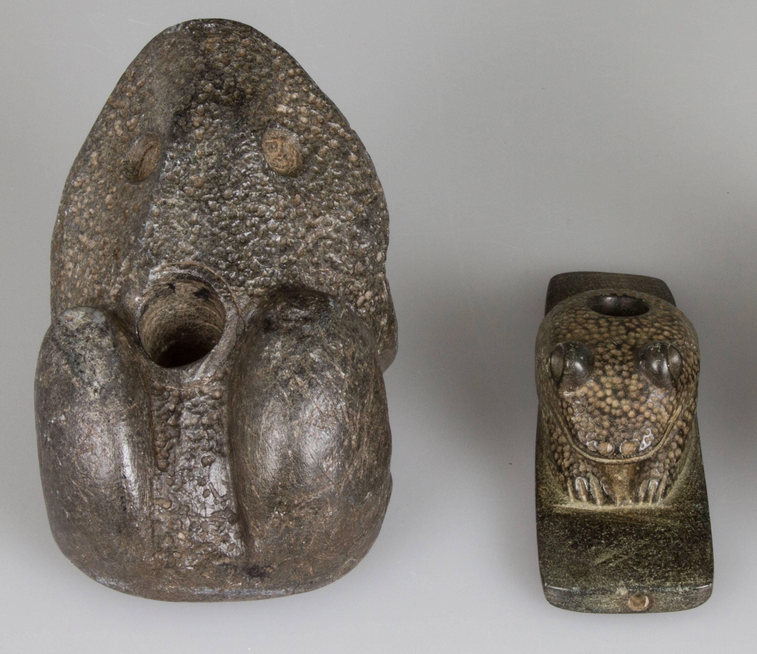 Stone Pair of Two American Indian Frog or Toad Pipes