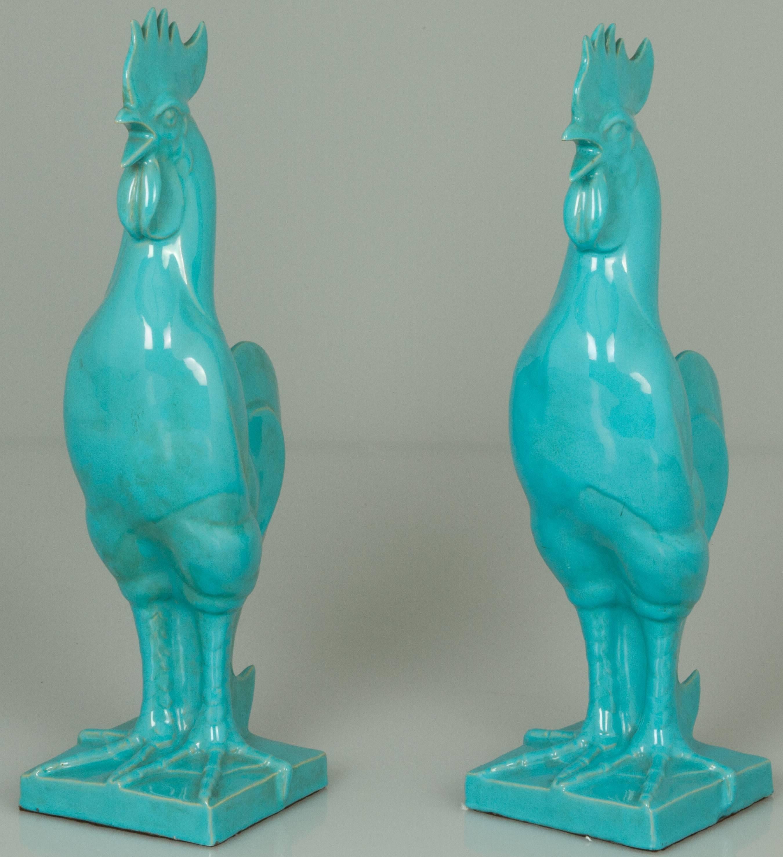 Mid-20th Century Pair of Large Italian Ceramic Cocks For Sale