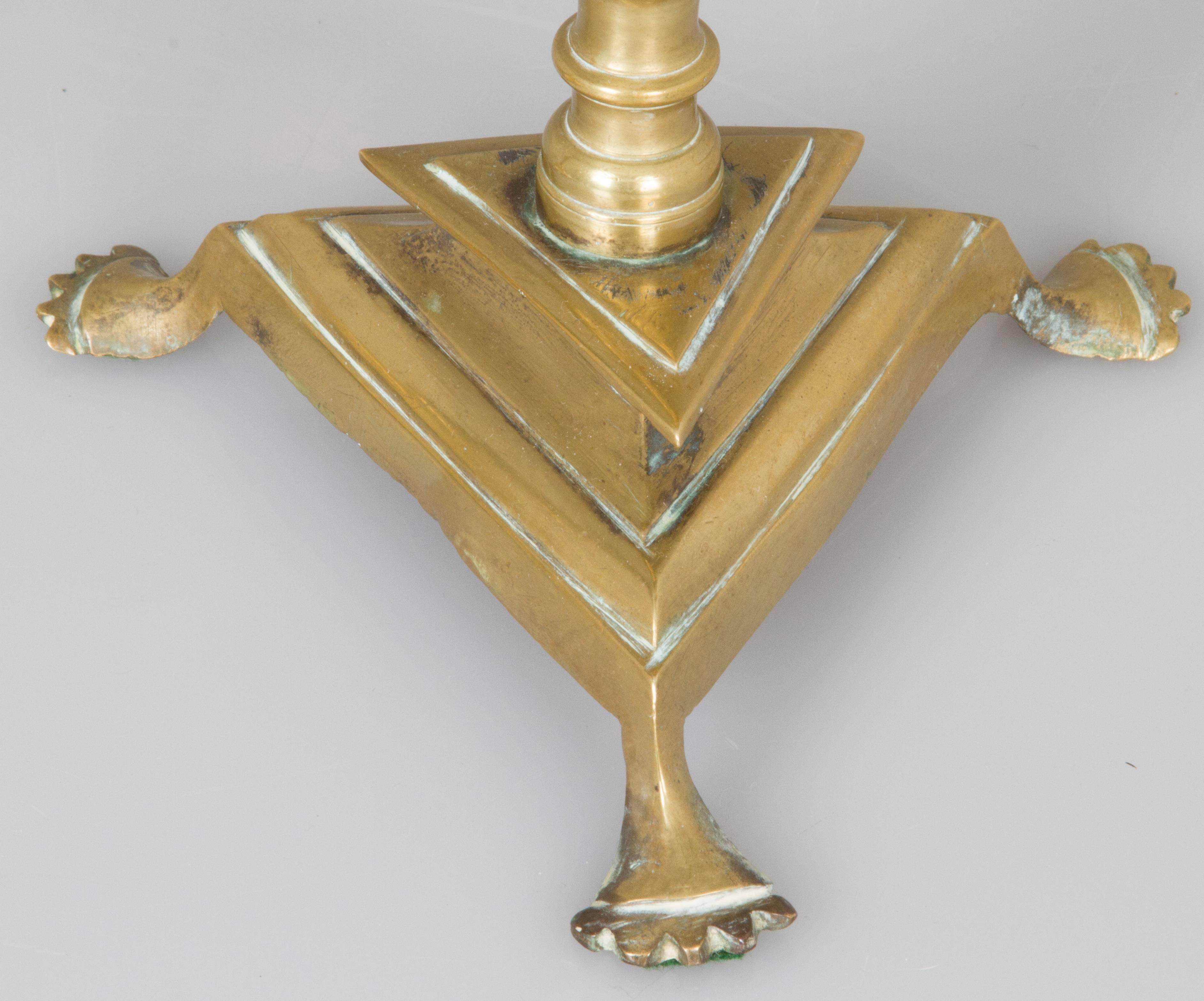Two Near Pairs of Brass Footed Candleholders 2