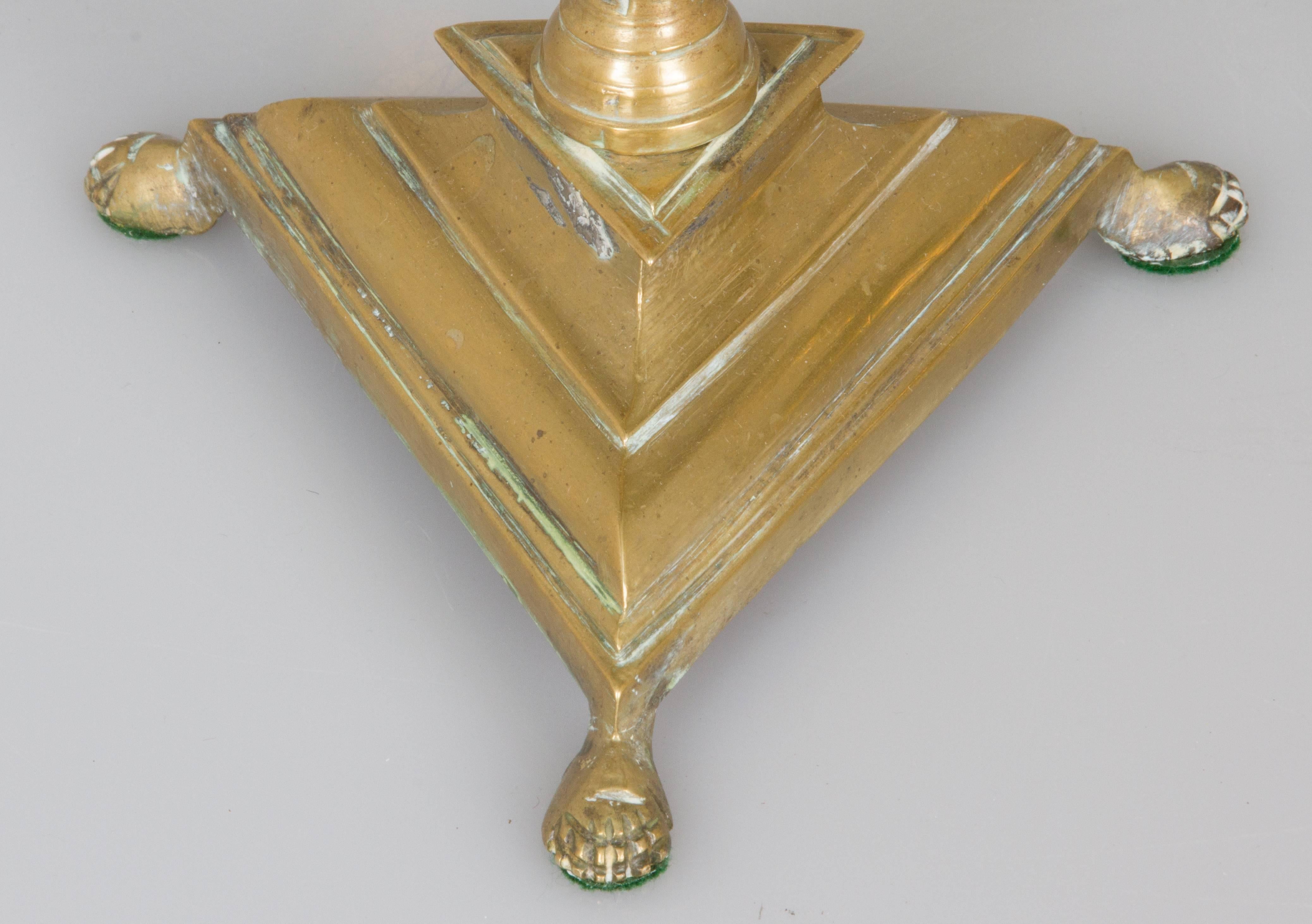 Two Near Pairs of Brass Footed Candleholders 3