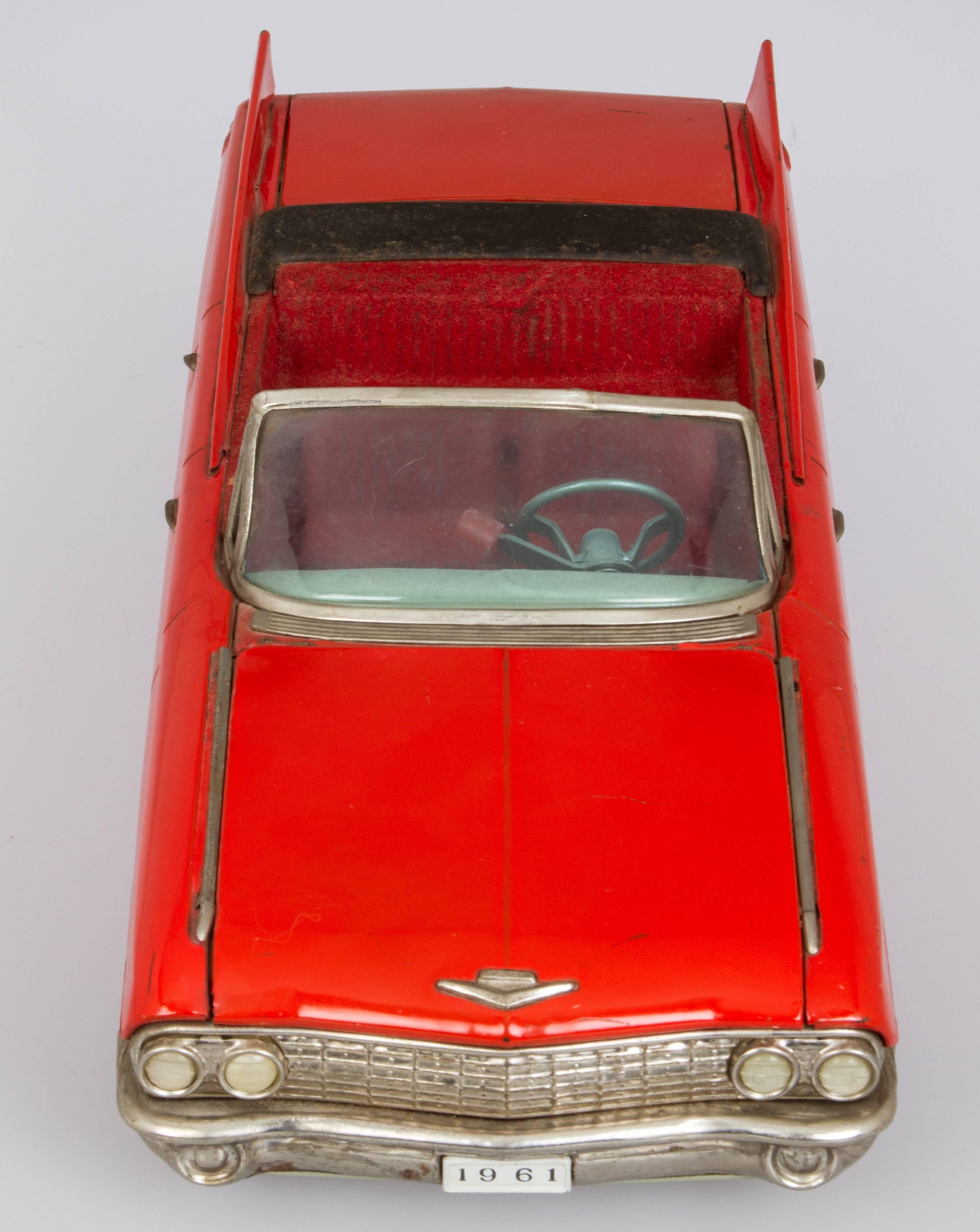 Large 1961 Vintage Cadillac Convertible Tin Toy In Excellent Condition For Sale In Chicago, IL