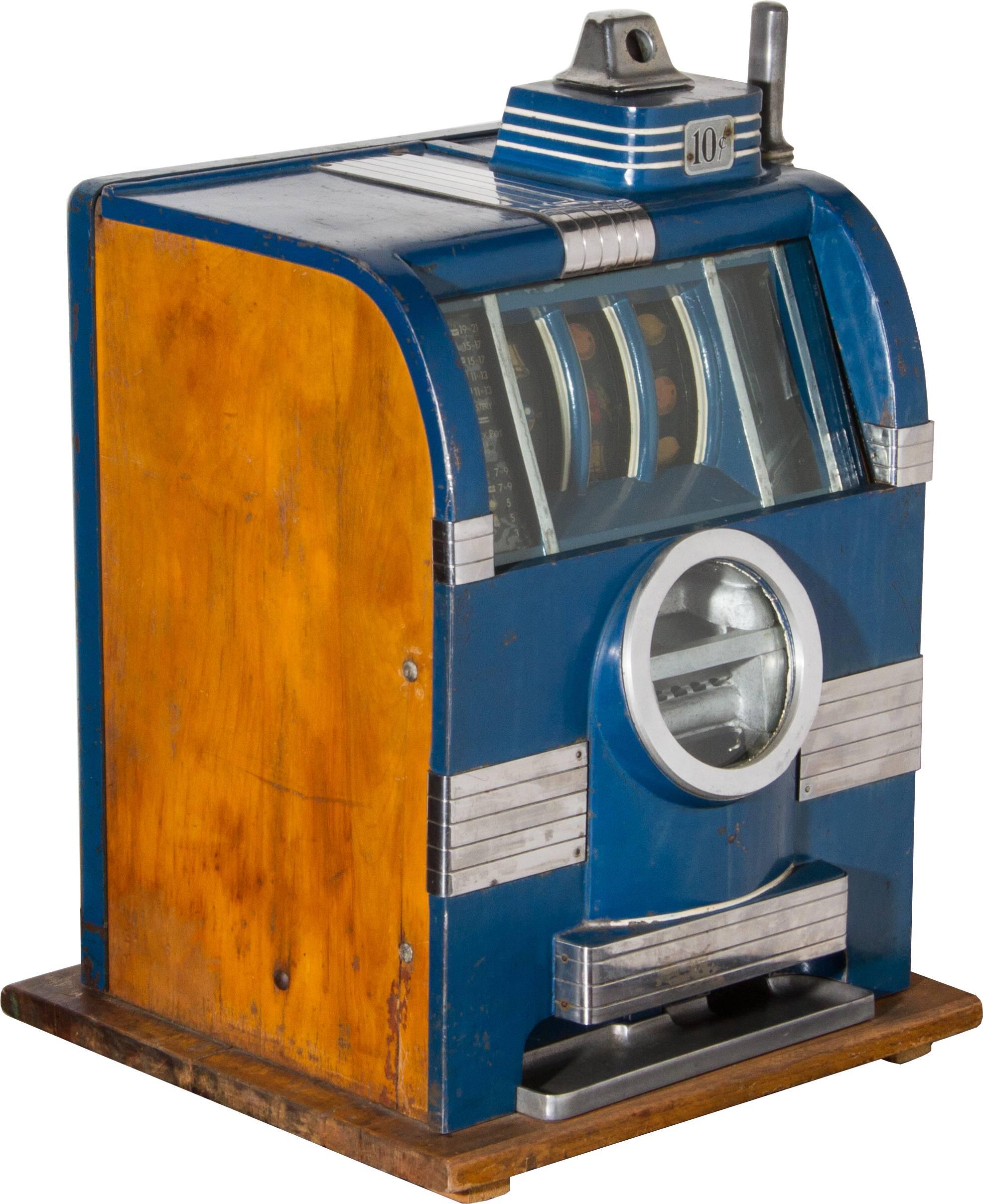 This is a working 10 cent Art Deco slot machine in original condition.