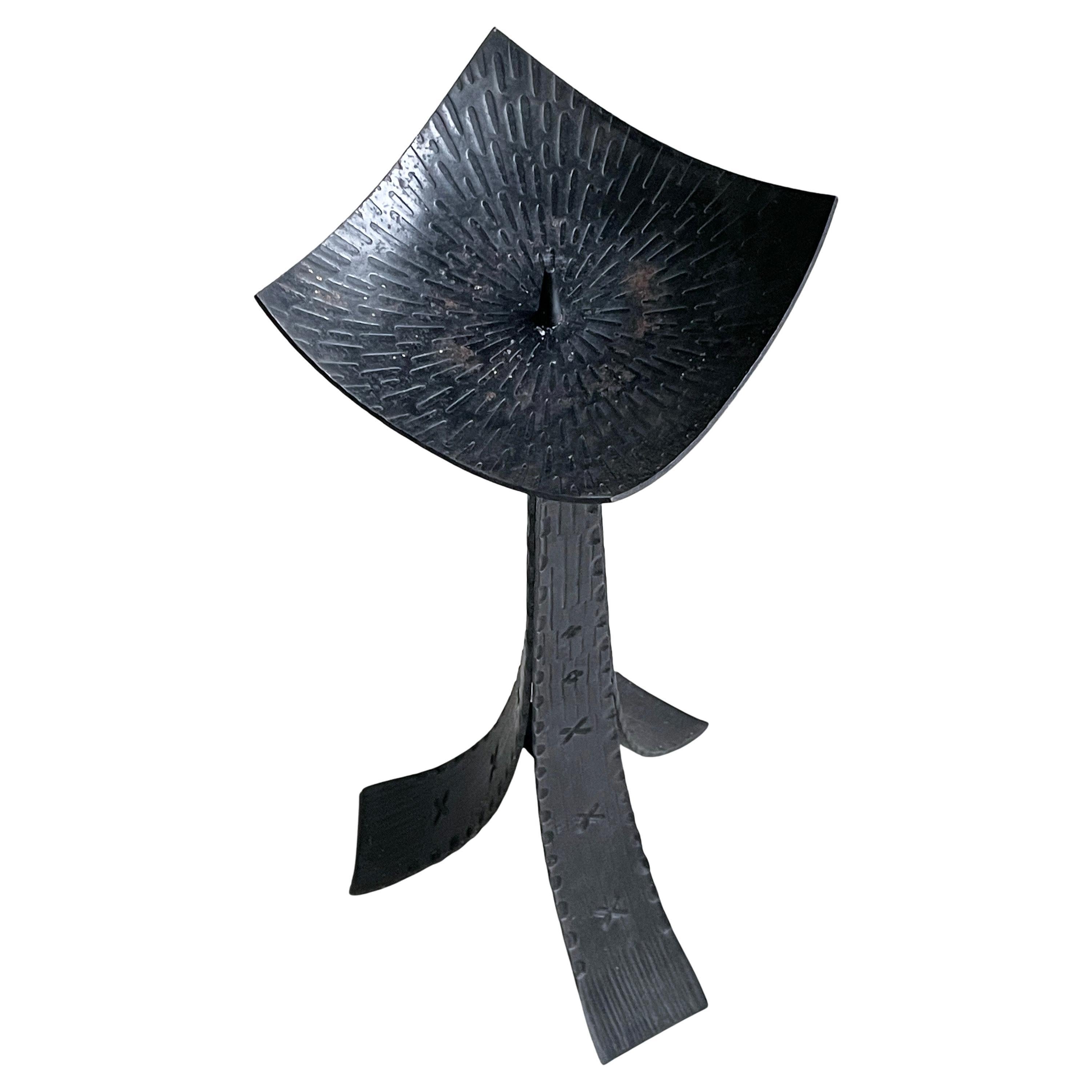 1960's Swiss Brutalist floor standing wrought iron Candle Holder For Sale