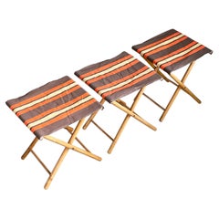 Juego de 3 sillas de camping de bambú, años 60