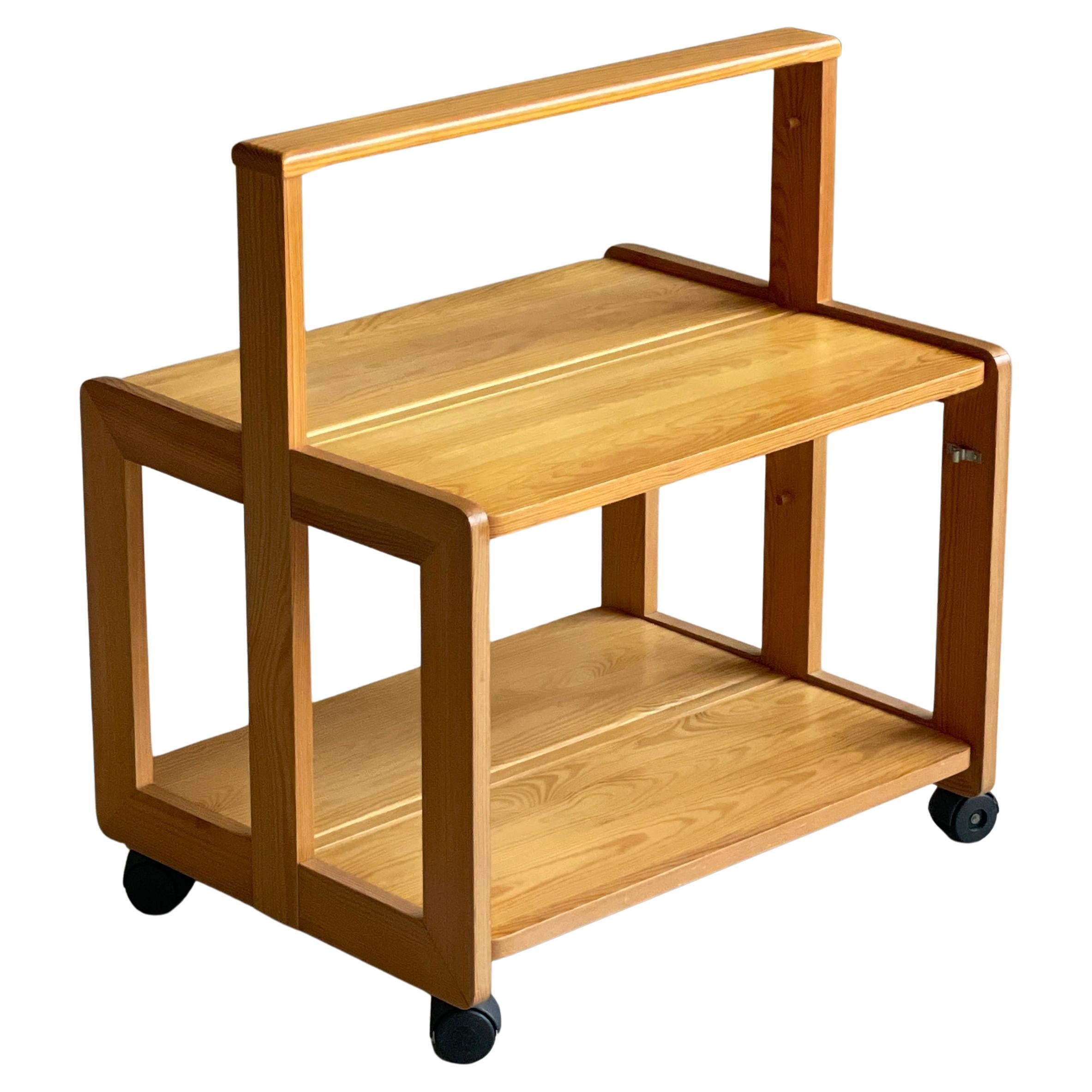 Chariot de service pliant en bois de pin scandinave n°2 des années 1970