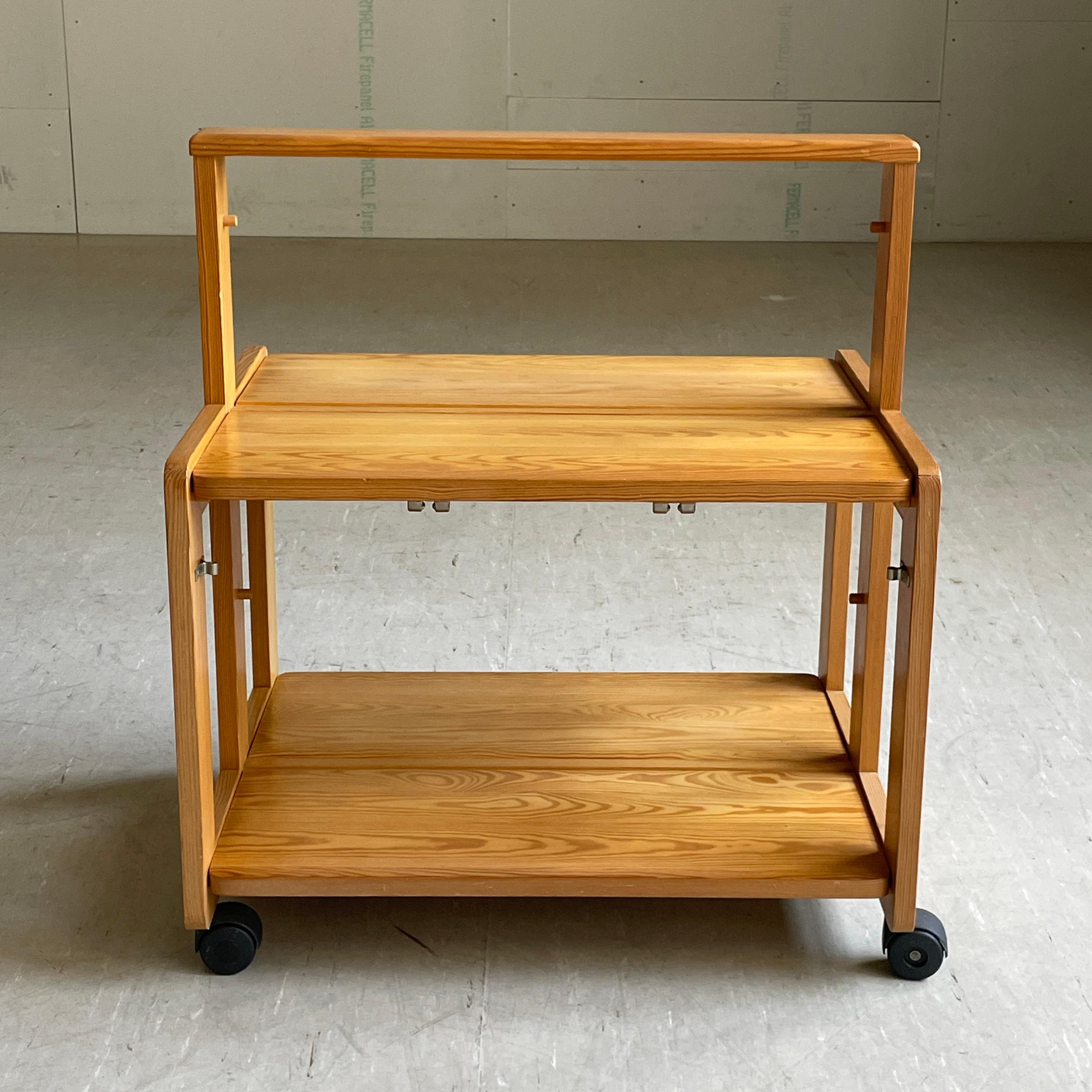 Late 20th Century 1970's Scandinavian Pinewood Folding Serving Trolley No.2 For Sale