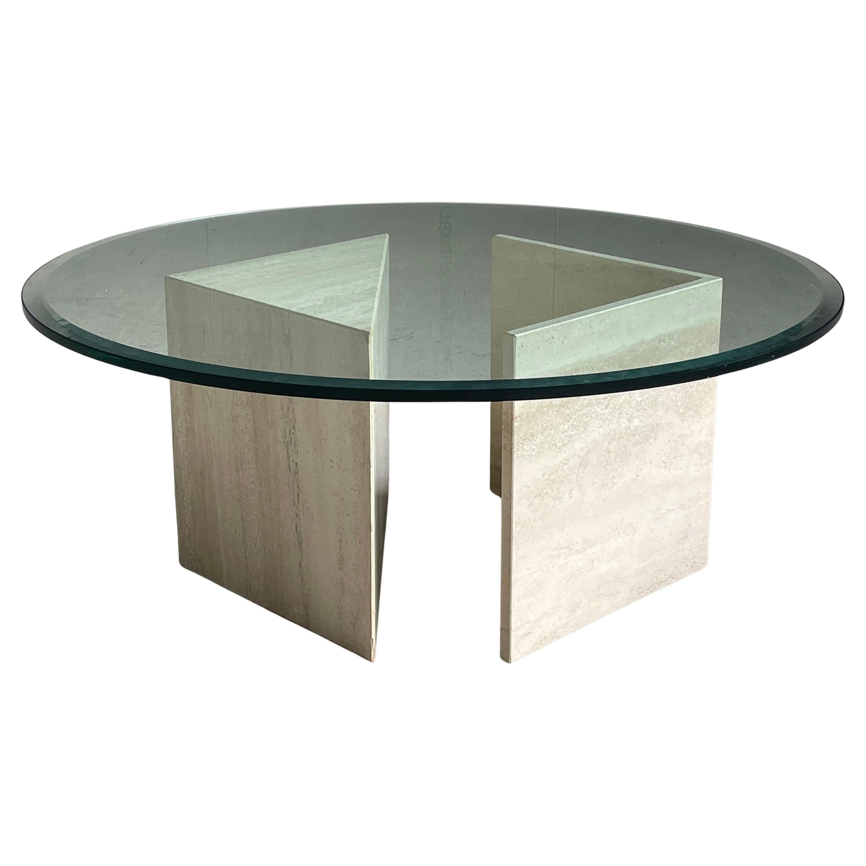 1970's Glass & Travertine Coffee Table