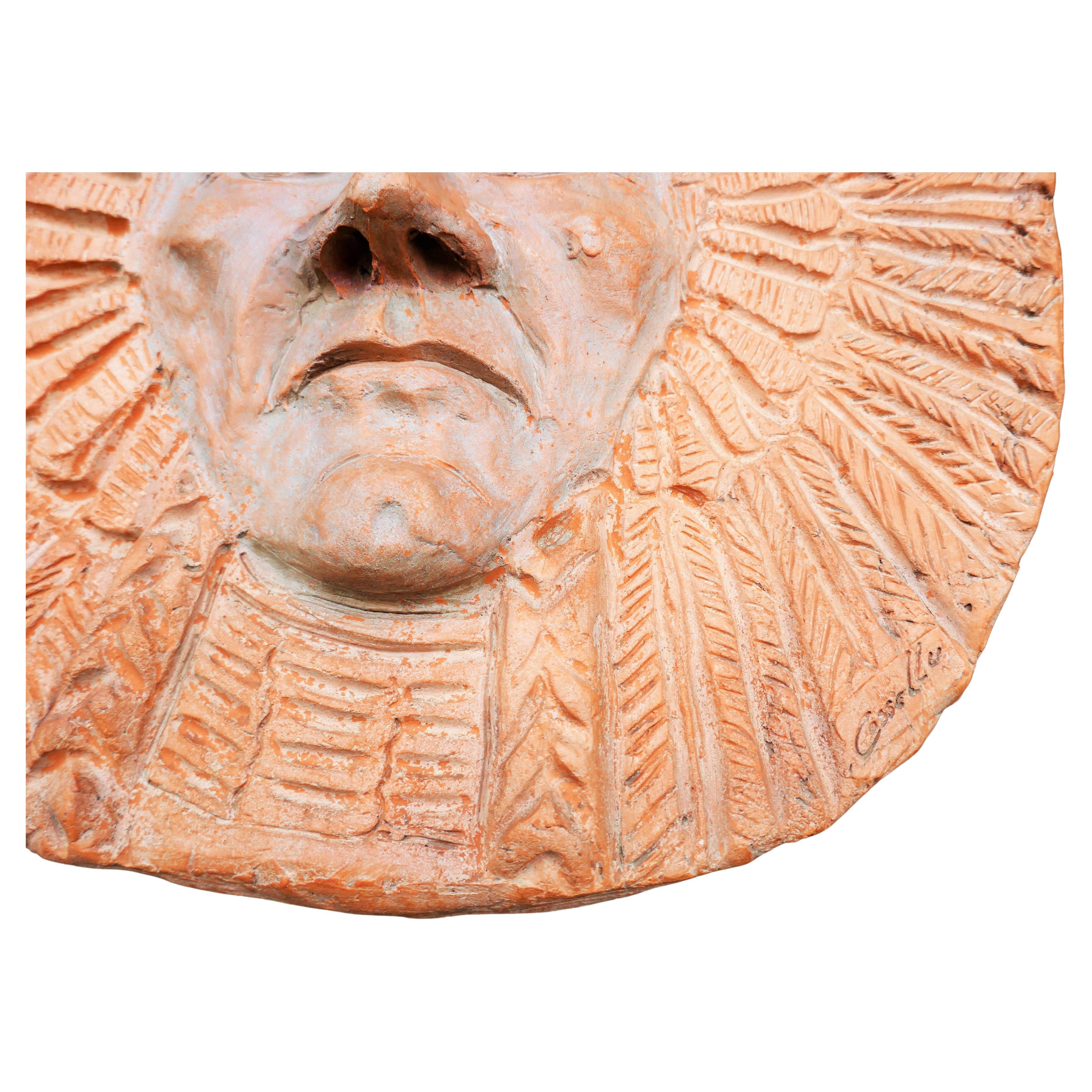 Pottery Terracotta sculpture by Roberto Cossellu - Sitting Bull? Indian For Sale