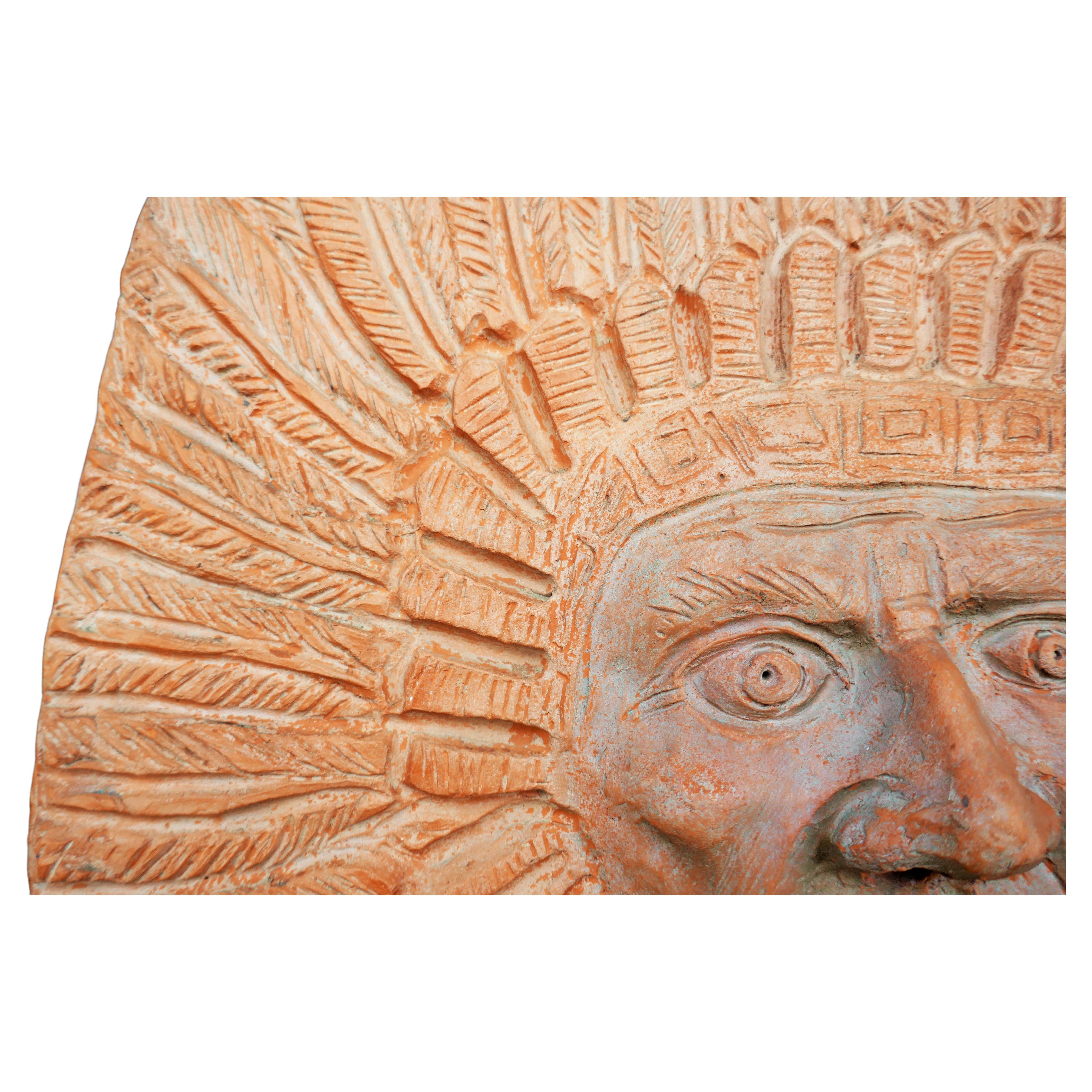 Terracotta sculpture by Roberto Cossellu - Sitting Bull? Indian For Sale 4