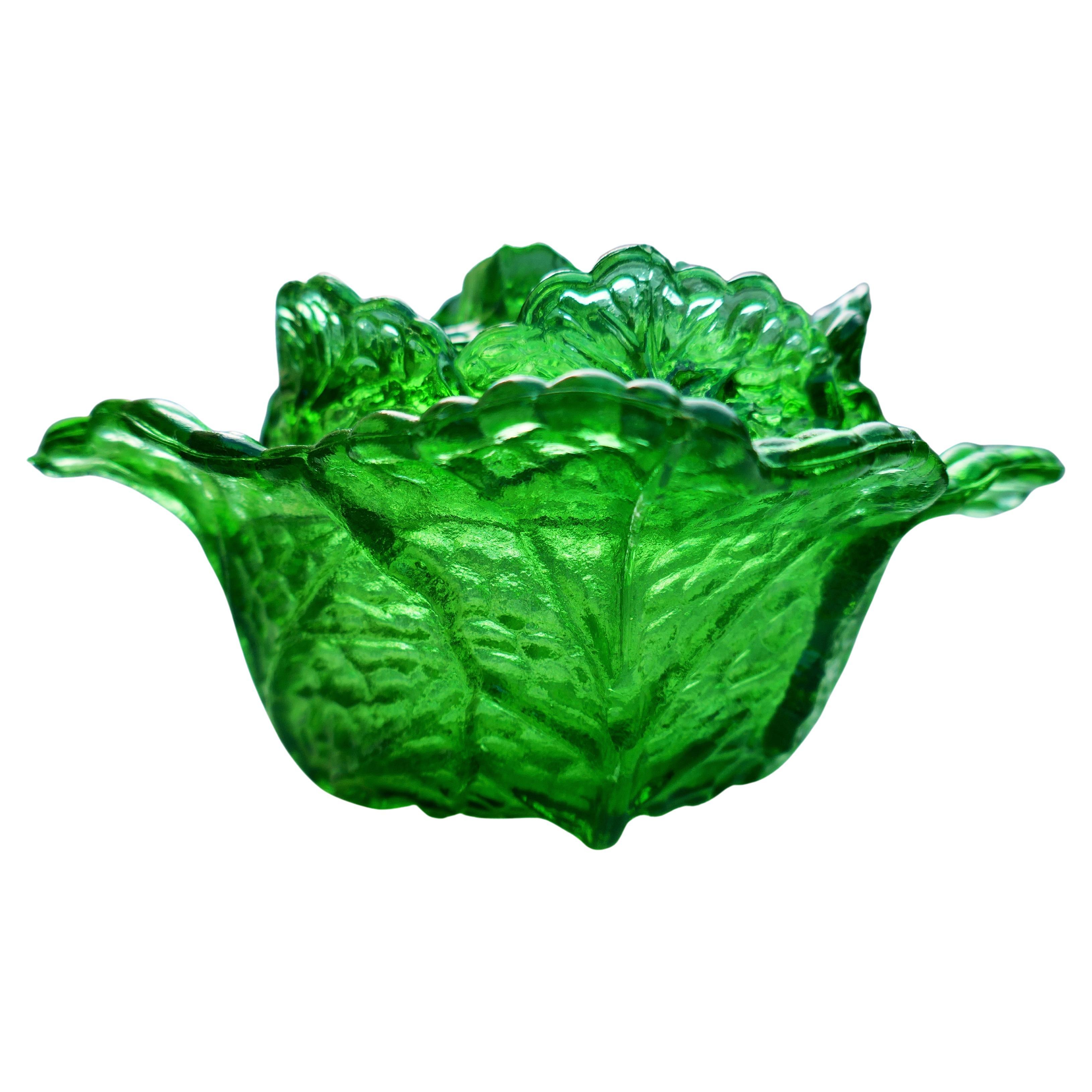 Early 20th Century Butter dish Uranium glass cauliflower container possible Portieux Vallerysthal For Sale