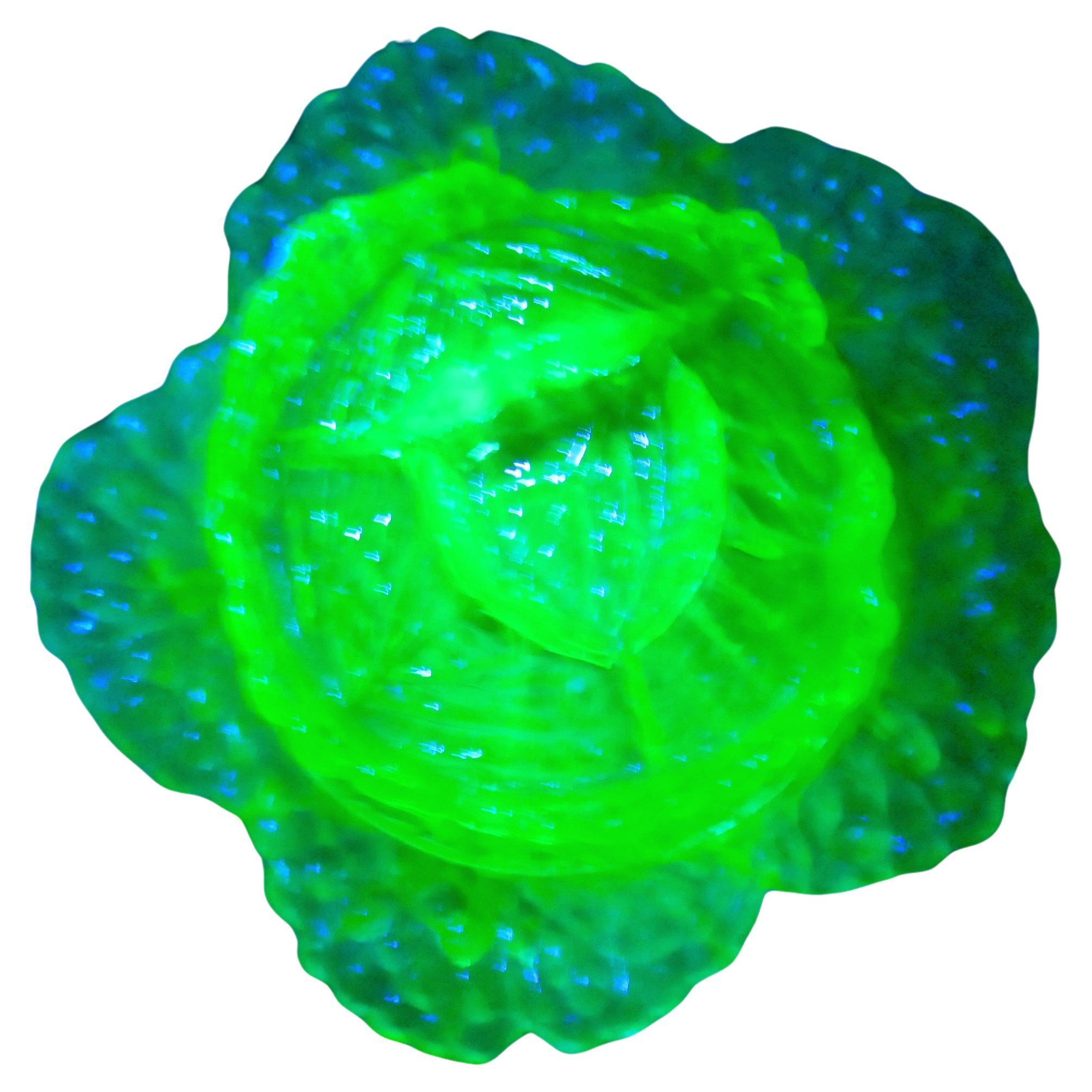 Uranium Glass Butter dish Uranium glass cauliflower container possible Portieux Vallerysthal For Sale