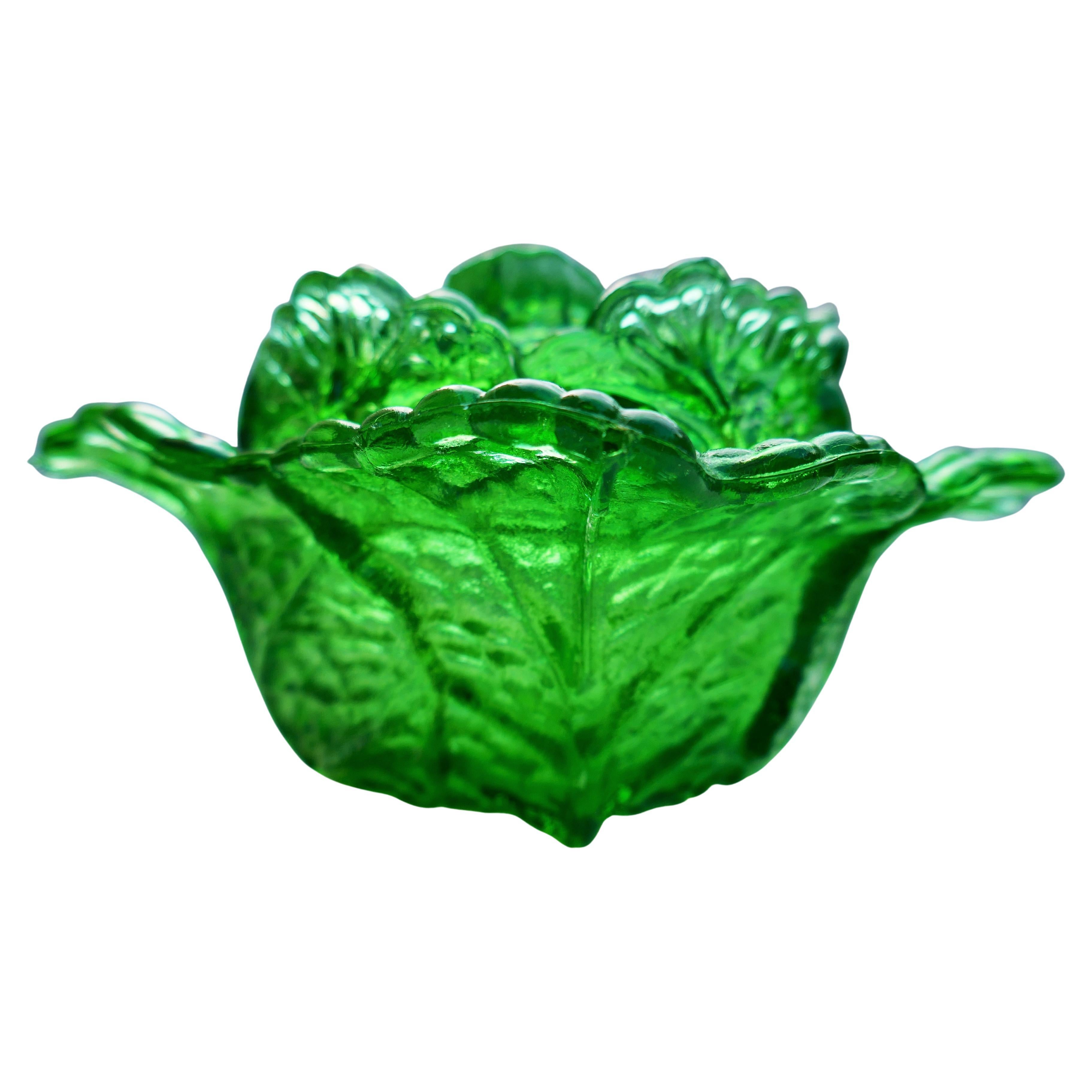 French Butter dish Uranium glass cauliflower container possible Portieux Vallerysthal For Sale