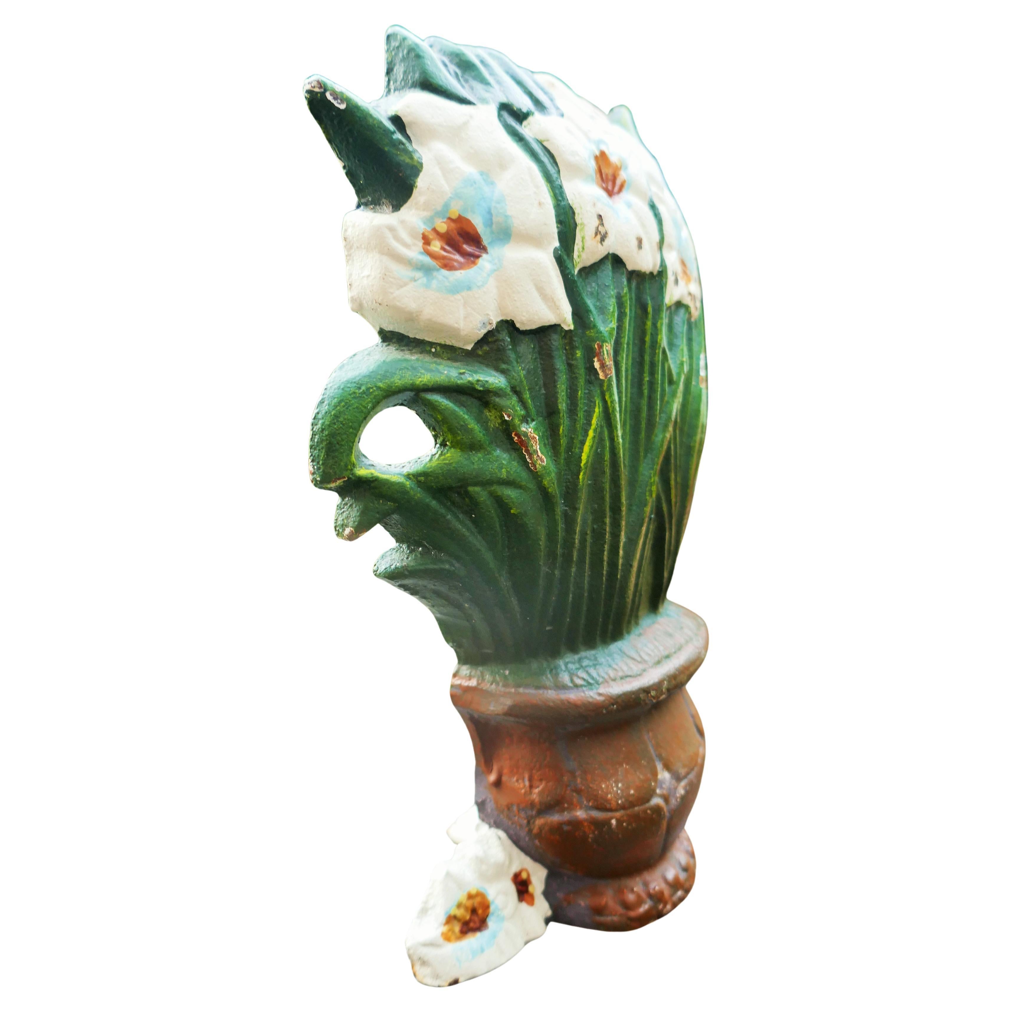 Organic Modern Narcissus flower iron door stop. Floor decor For Sale