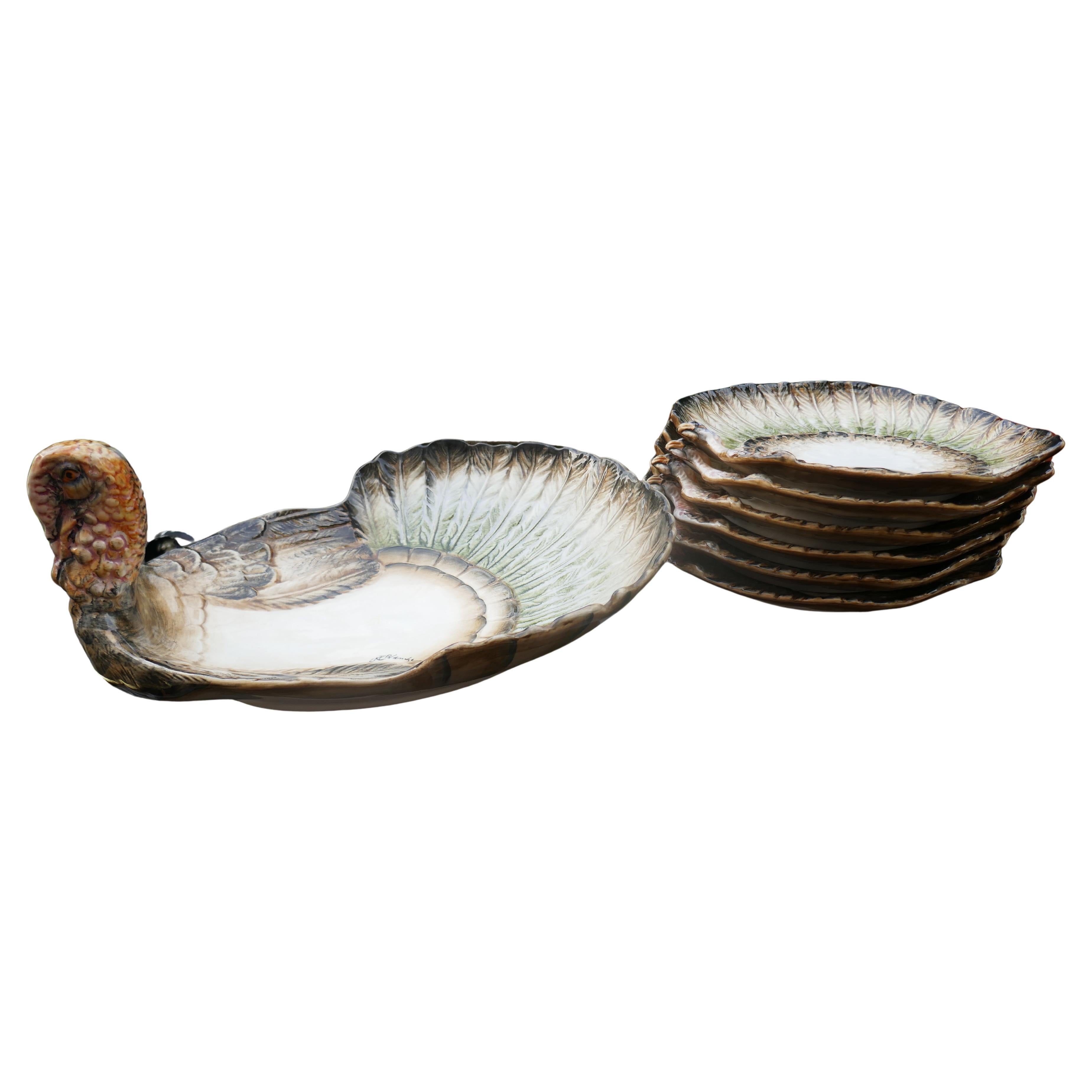 Thanksgiving - Set of seven ceramic plates - R B Blanche .- Turkey